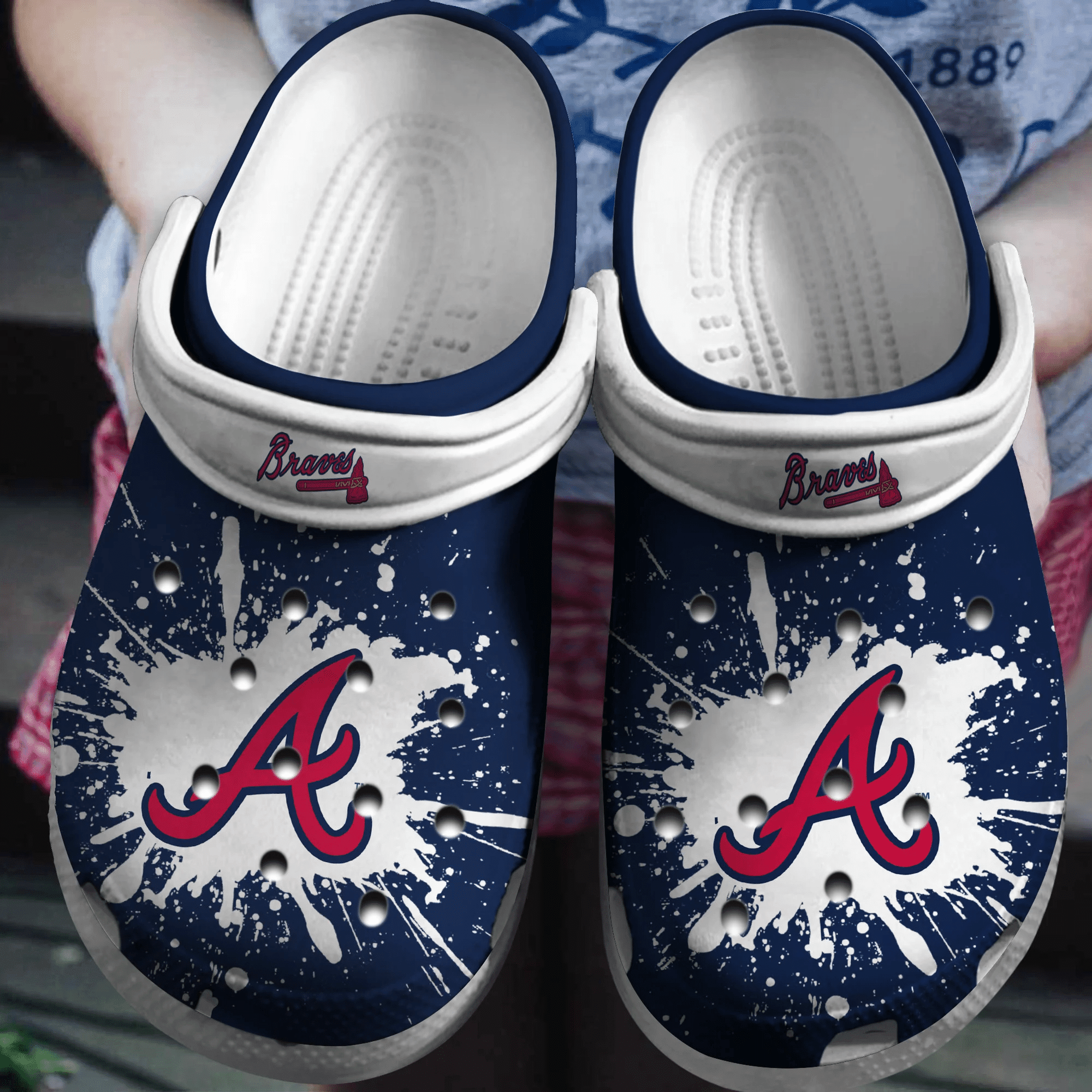 Braves White-Navy Crocband Crocs Clog Shoes