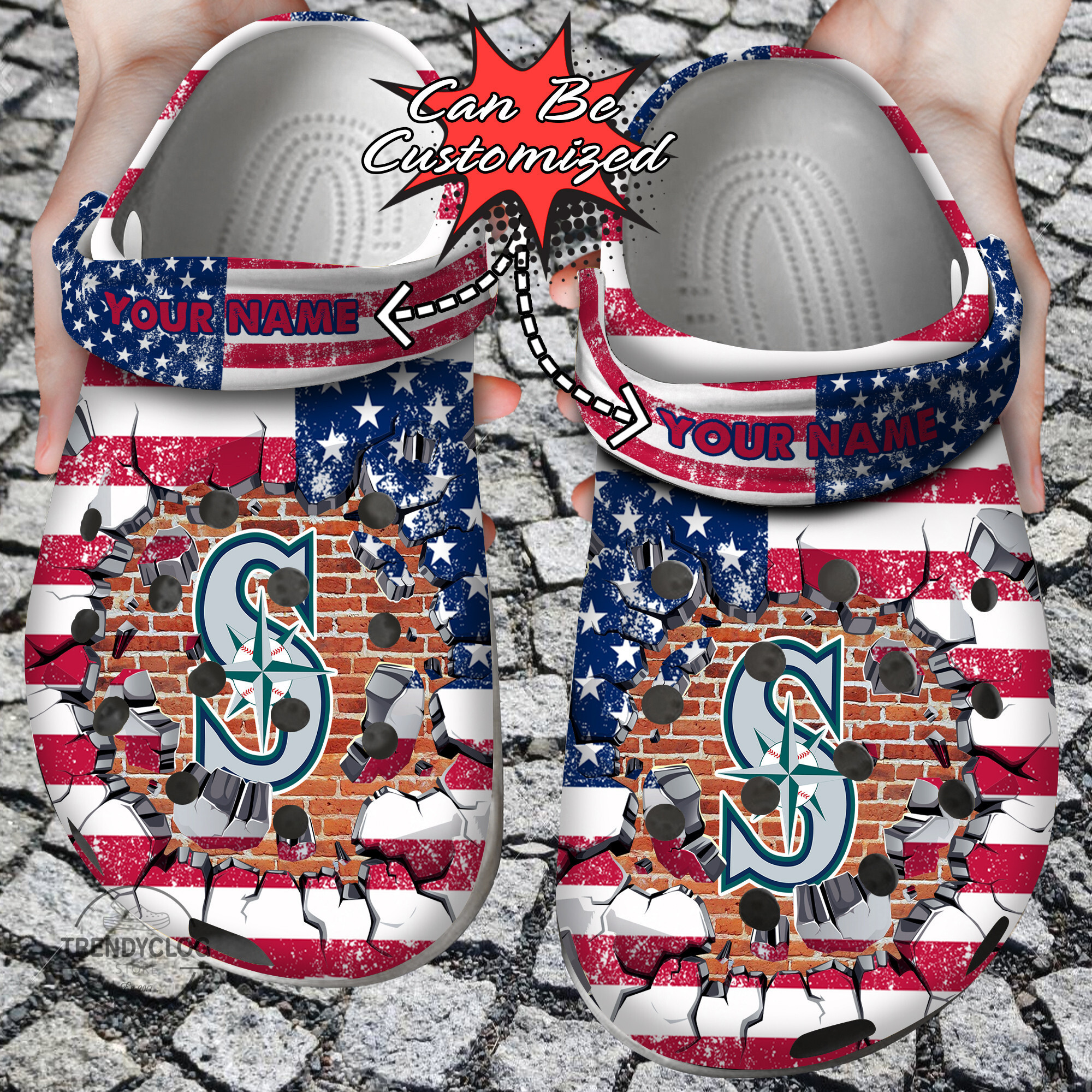 Baseball Personalized SMariners American Flag Breaking Wall Clog Crocs Shoes