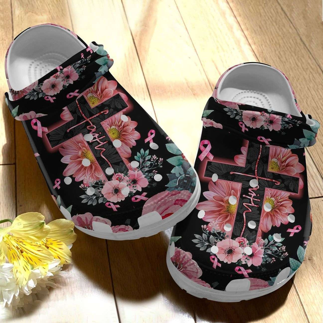 Breast Cancer Awareness Christian Cross Faith Crocband Clog Crocs Shoes