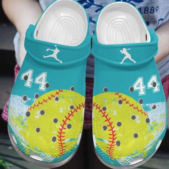 Custom Number Lovely Softball Green Yellow Clogs Crocs Shoes