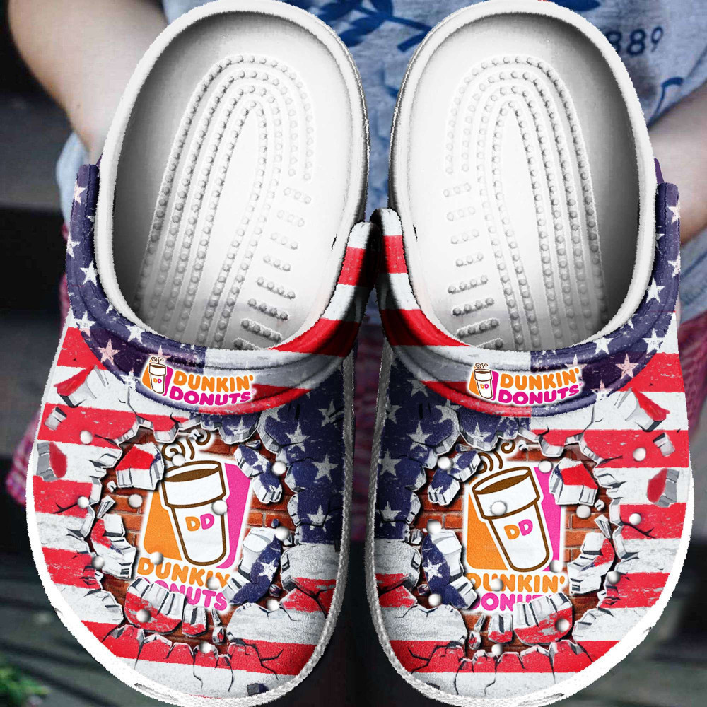 Dunkin Donuts American Flag Clog Crocs Shoes