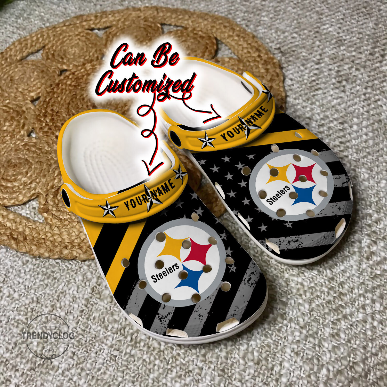 Football Personalized PSteelers American Flag Clog Crocs Shoes