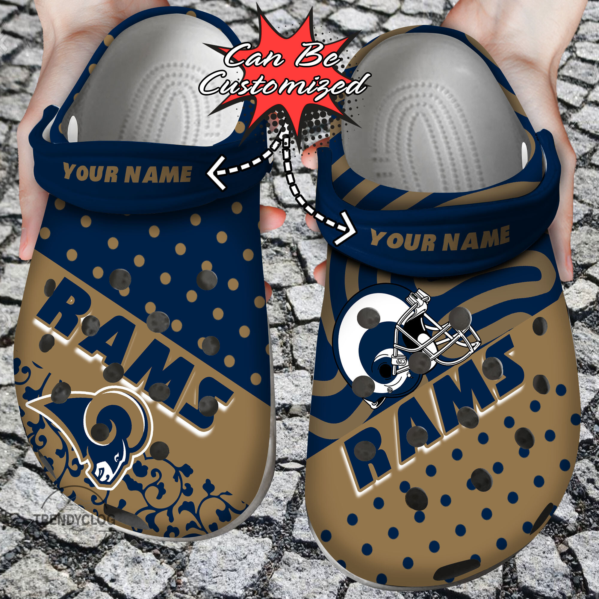 Football Personalized LA Rams Polka Dots Colors Clog Crocs Shoes