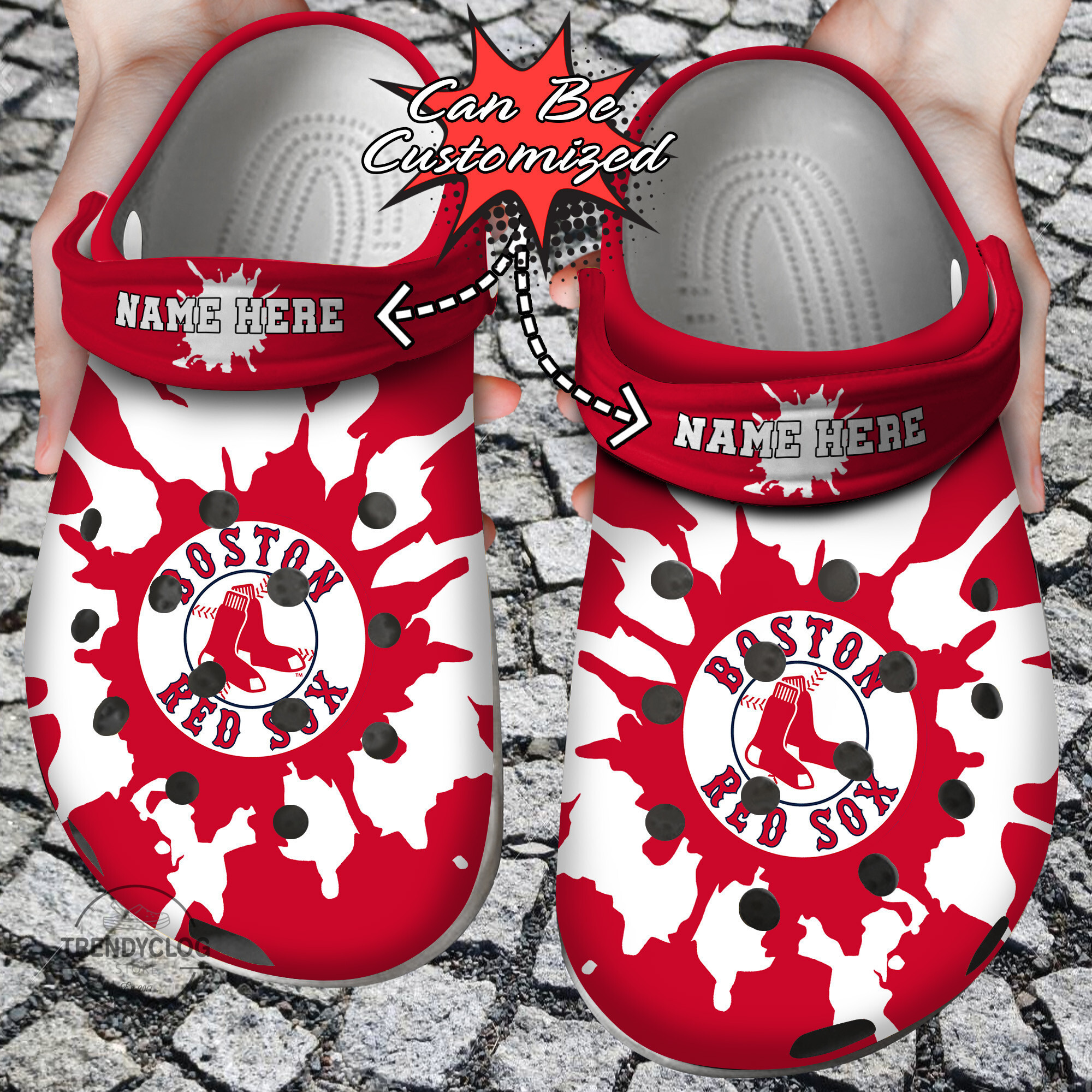 Baseball Personalized BRed Sox Color Splash Clog Crocs Shoes