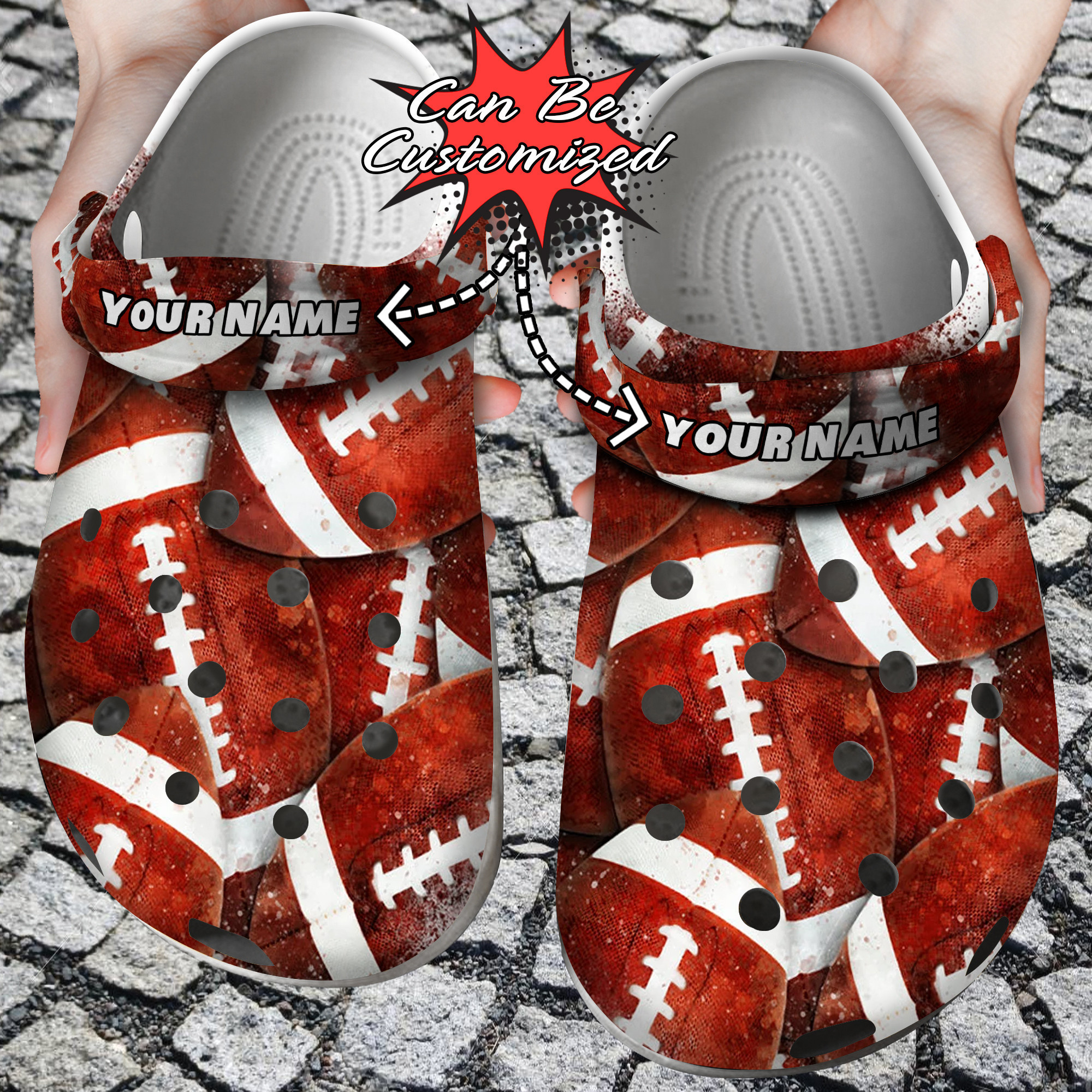 Custom Personalized Football Overlapping Clog Crocs Shoes