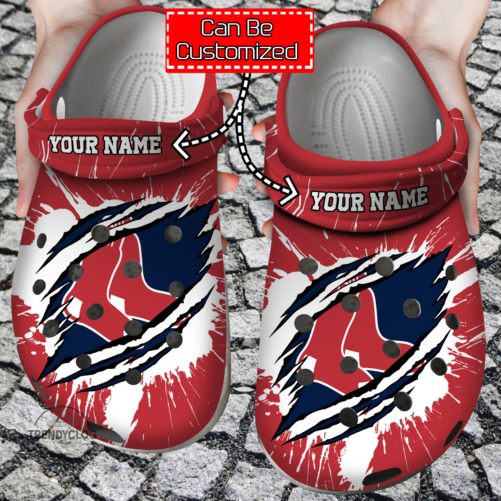 Baseball Personalized BRed Sox Ripped Claw Clog Crocs Shoes