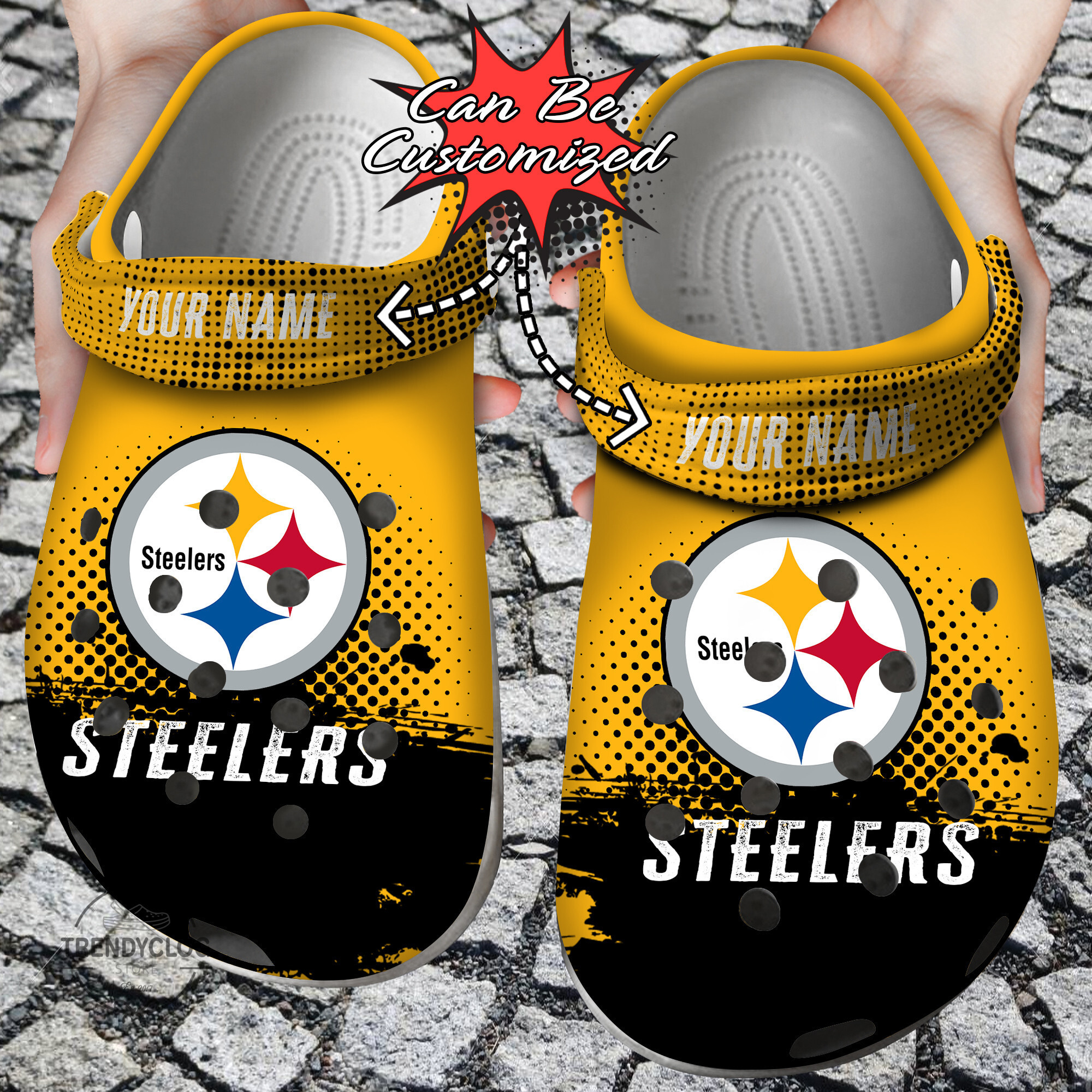 Football Personalized PSteelers Half Tone Drip Flannel Clog Crocs Shoes