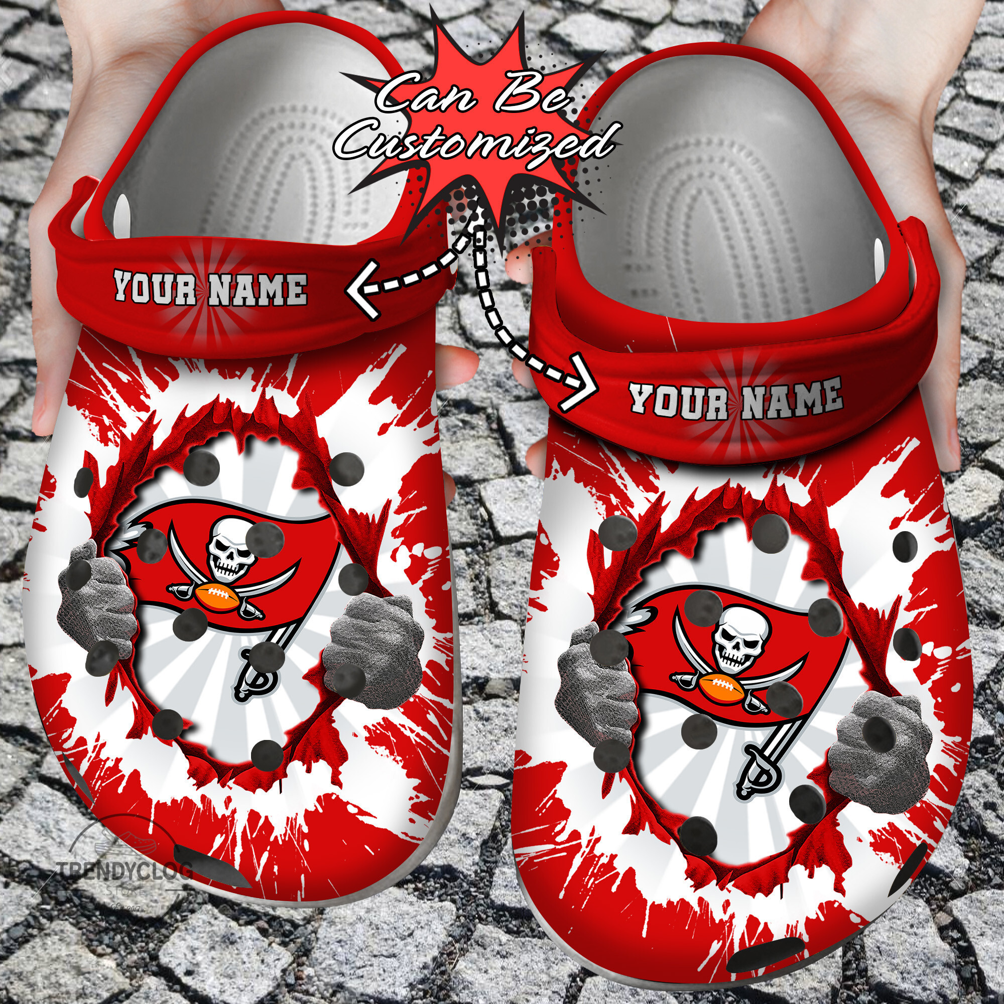 Football Personalized TB Buccaneers Hands Ripping Light Clog Crocs Shoes