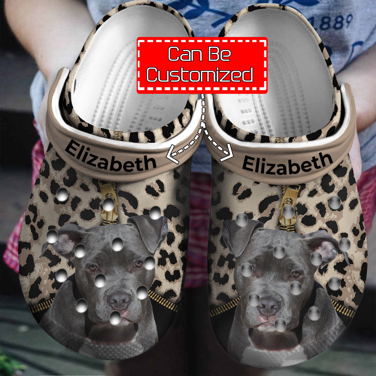 Dog Pitbull Lovers Personalized Clogs Crocs Shoes With Leopard Pattern