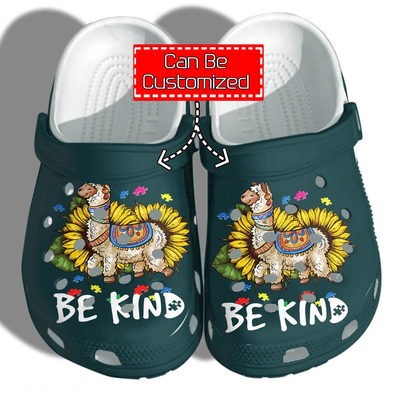 Custom Personalized Llama Sunflower Be Kind Autism Awareness Gifts Clog Crocs Shoes