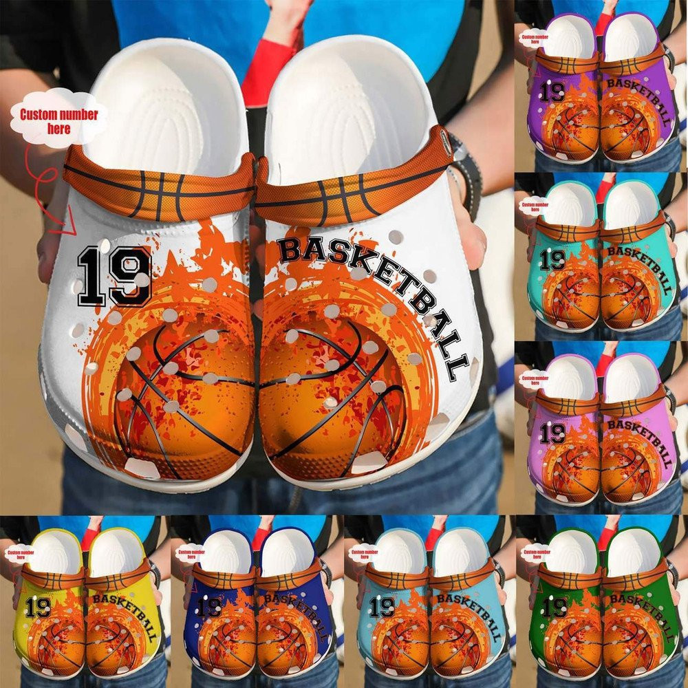 Custom Number Multicolor Basketball Fire Clogs Crocs Shoes