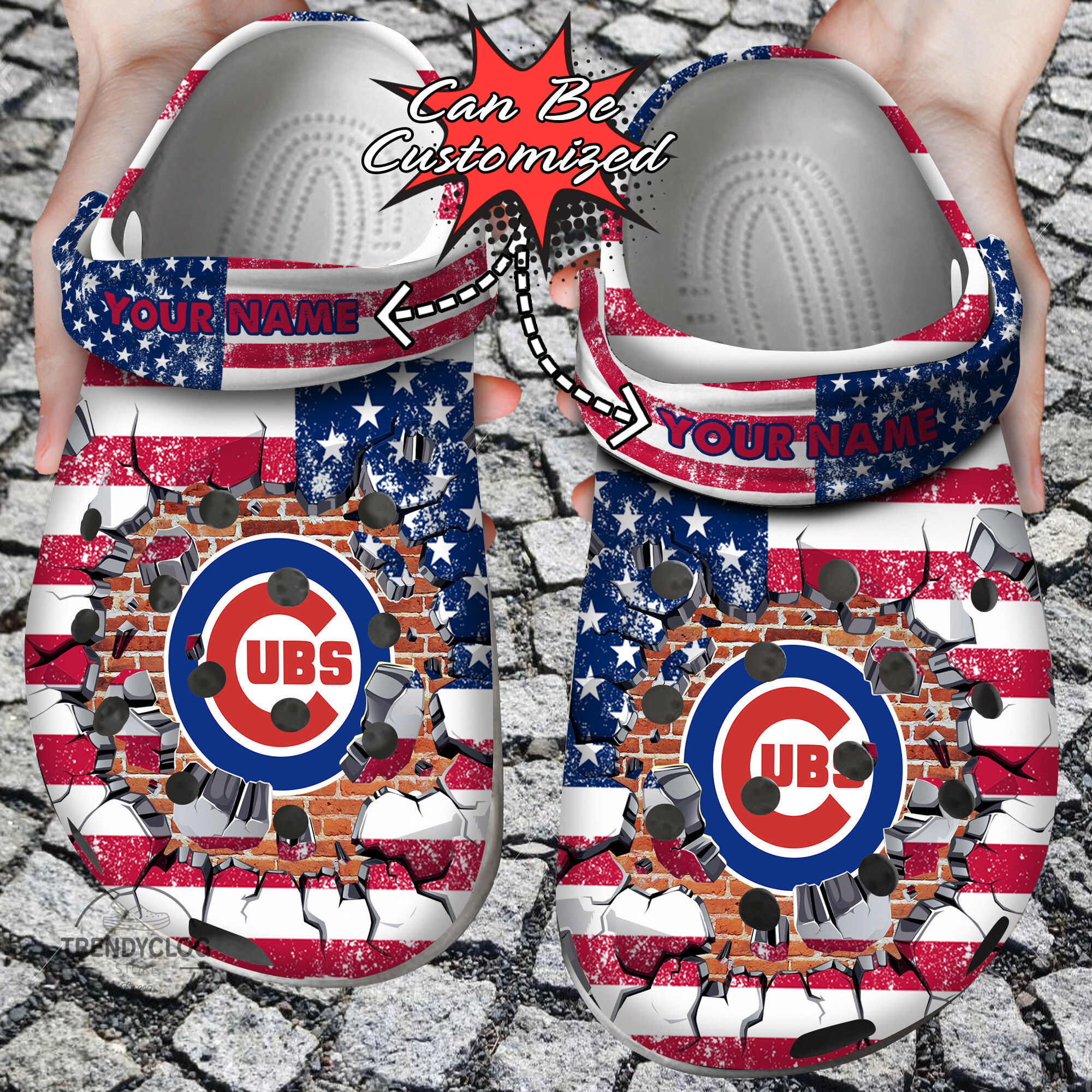 Baseball Personalized CCubs American Flag Breaking Wall Clog Crocs Shoes