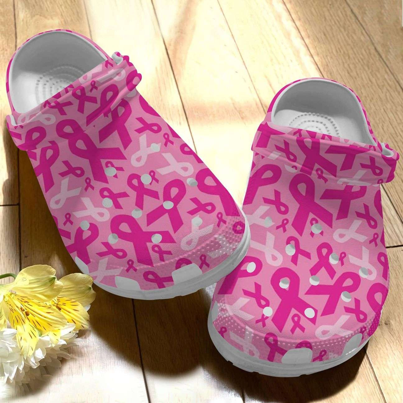 Breast Cancer Awareness Pink Ribbon Pattern Crocband Clog Crocs Shoes