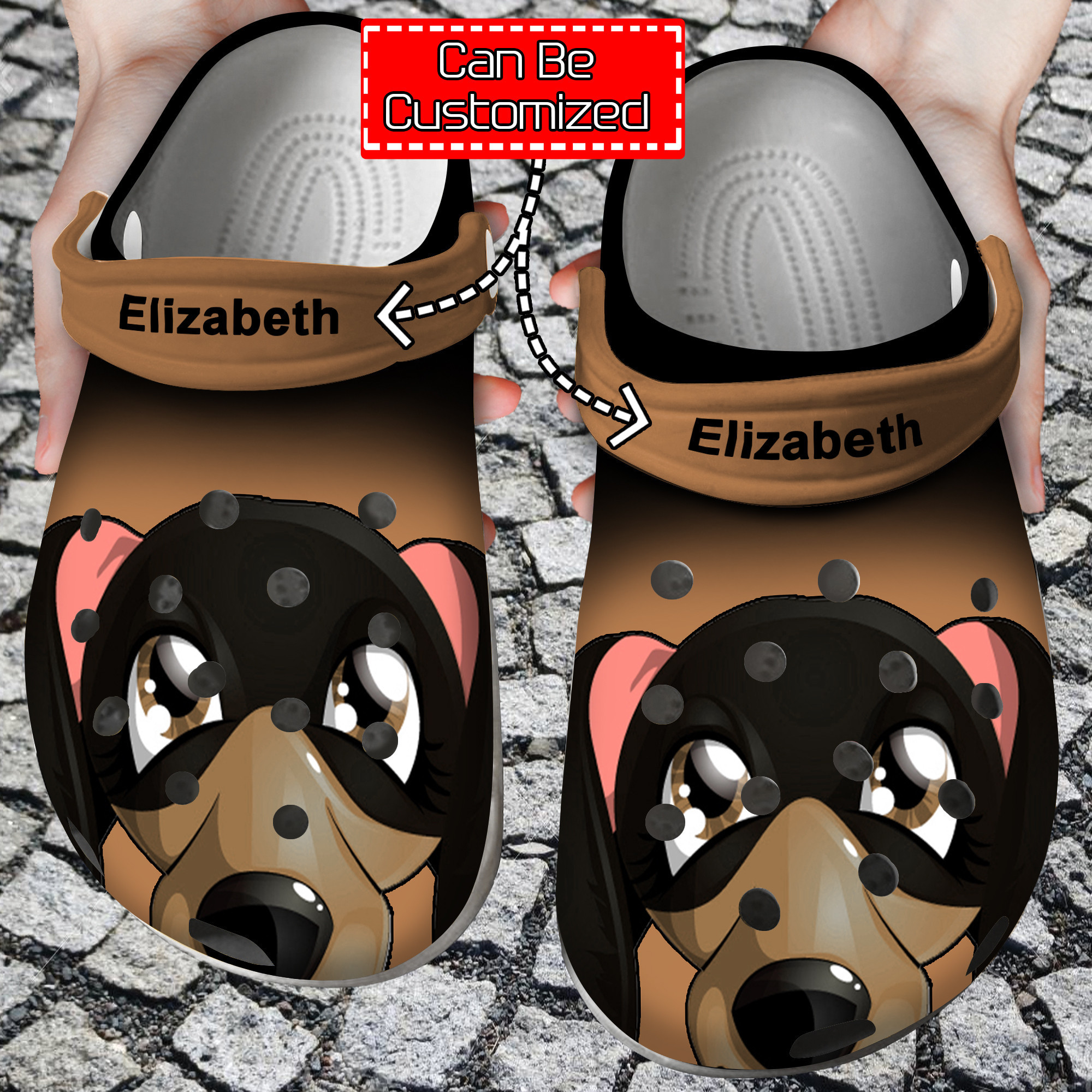 Dog Dachshund Face Print Personalized Clogs Crocs Shoes With Your Name