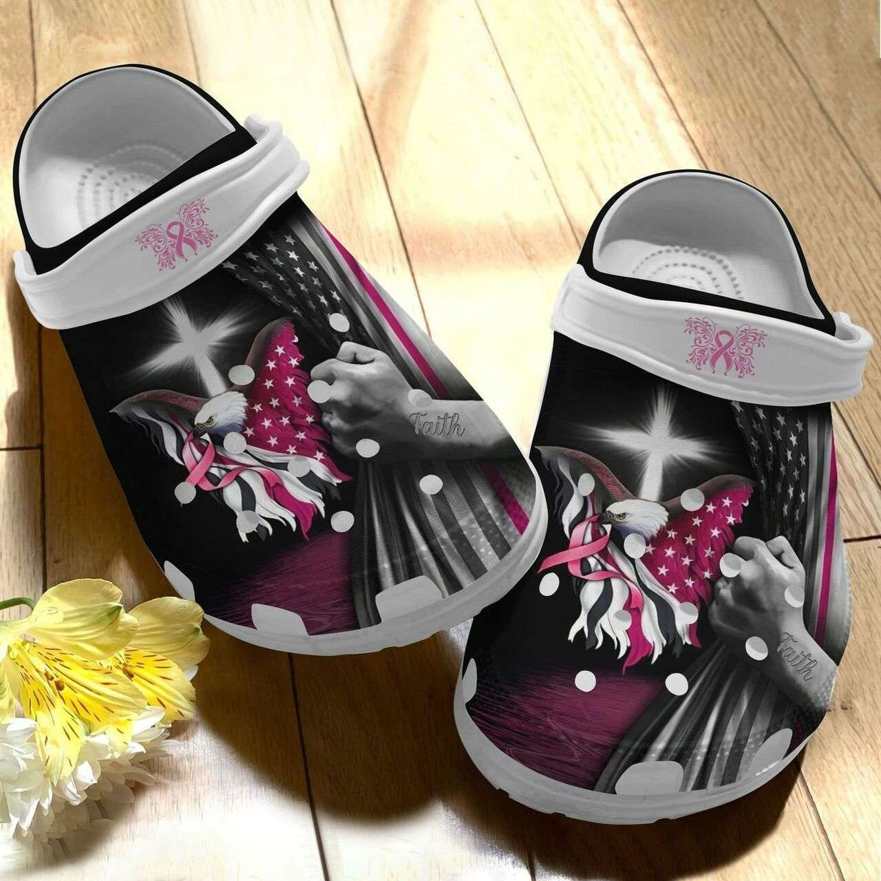Breast Cancer Awareness Eagle Usa Flag Crocband Clog Crocs Shoes