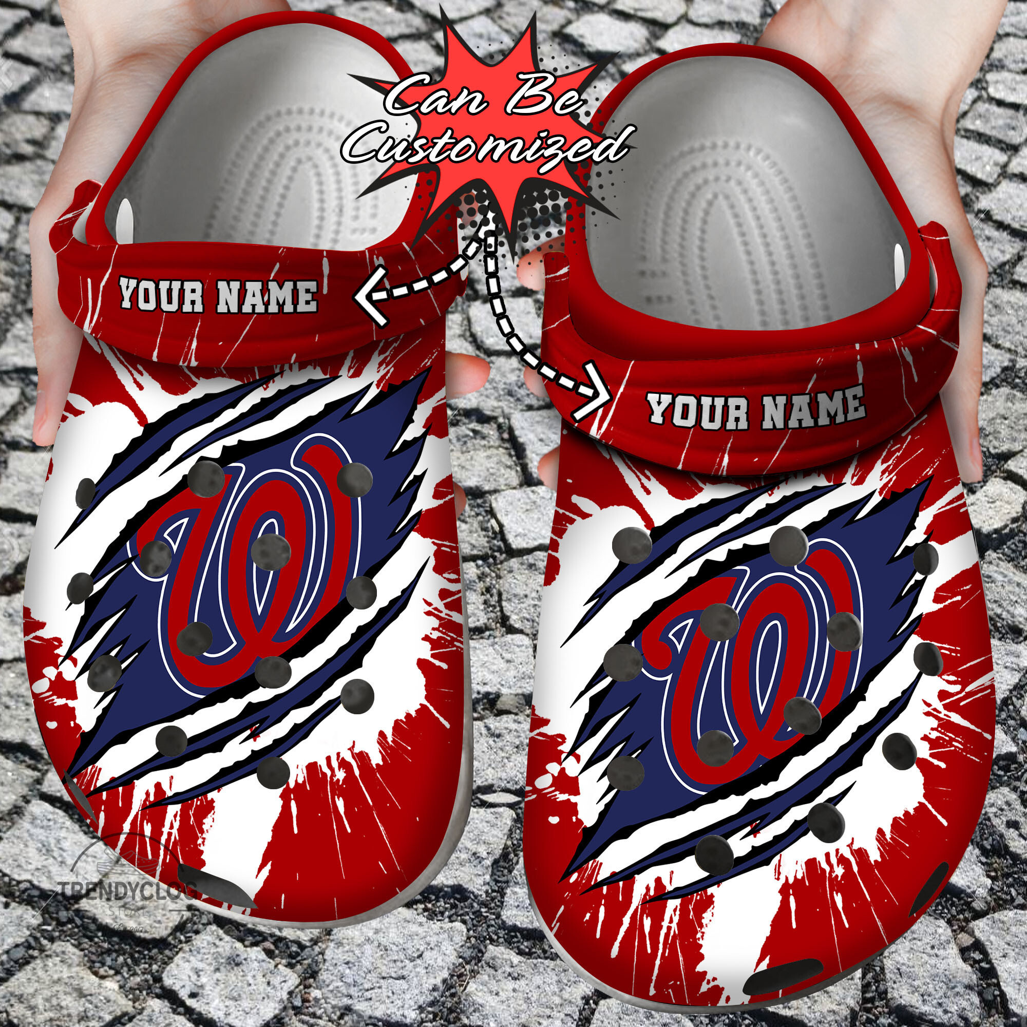 Baseball Personalized WNationals Ripped Claw Clog Crocs Shoes