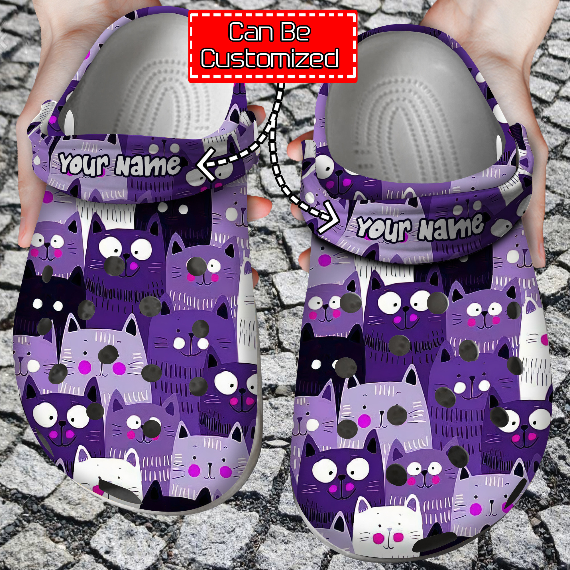 Cat Personalized Cat Purple Pattern Clog Crocs Shoes