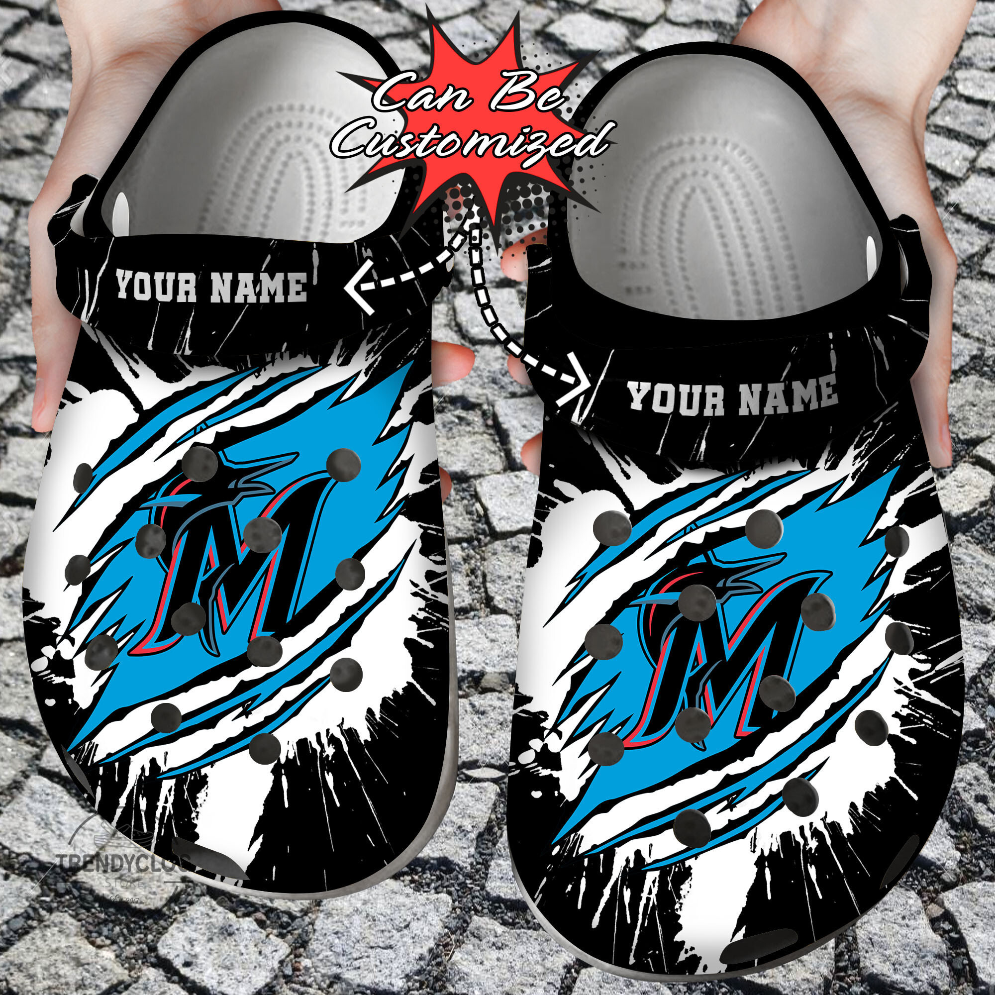 Baseball Personalized MMarlins Ripped Claw Clog Crocs Shoes