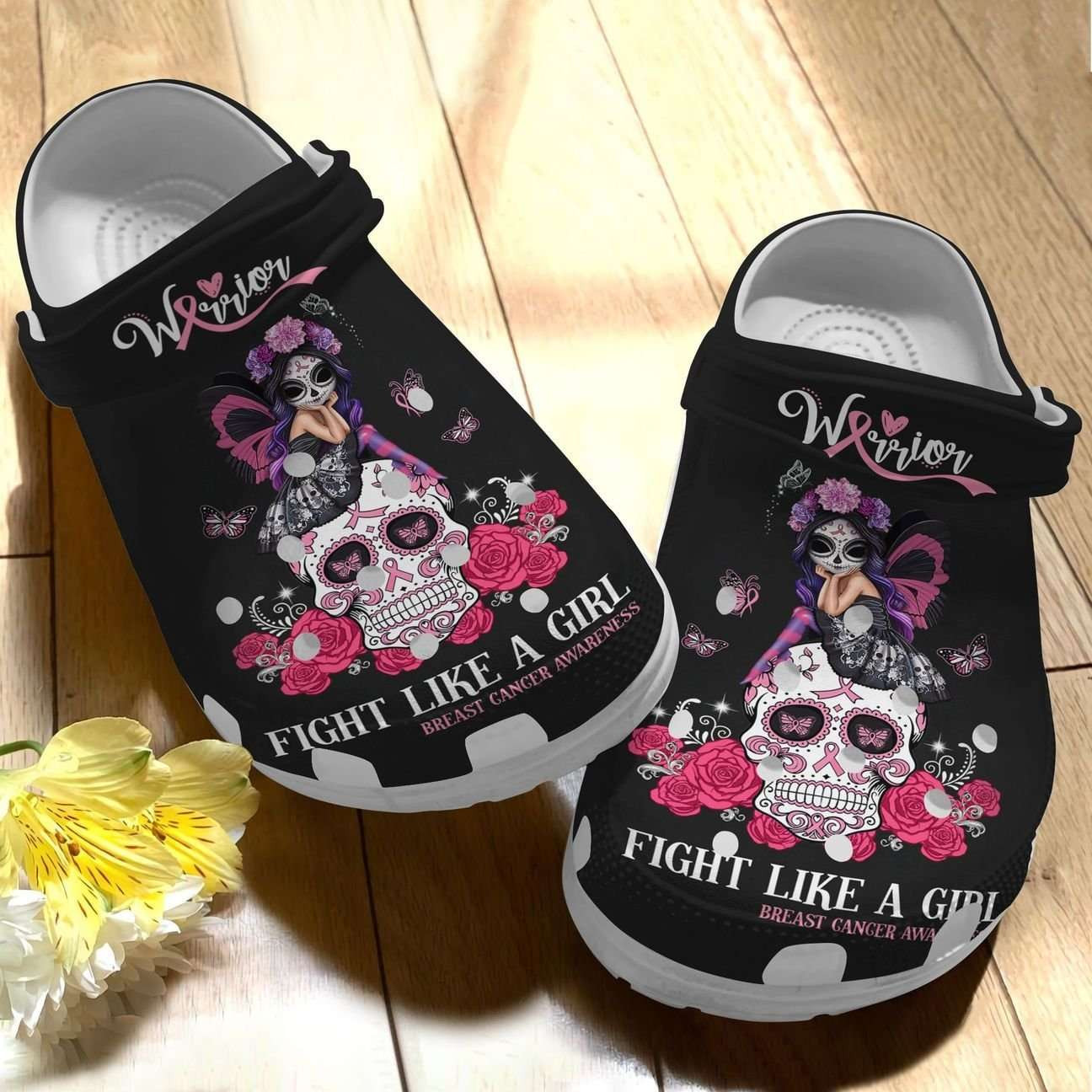 Breast Cancer Awareness Fight Like A Girl Fairy Sugar Classic Clogs Crocs Shoes