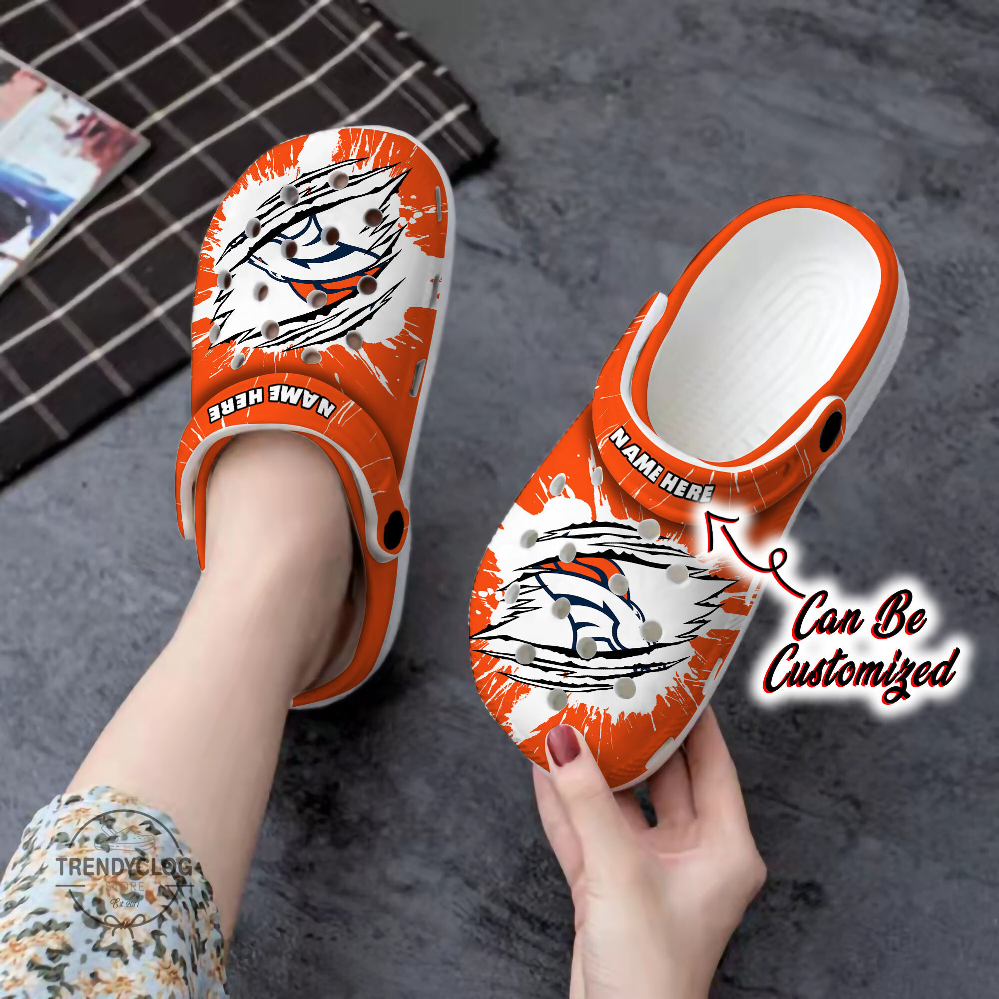 Broncos Personalized DBroncos Football Ripped Claw Clog Crocs Shoes