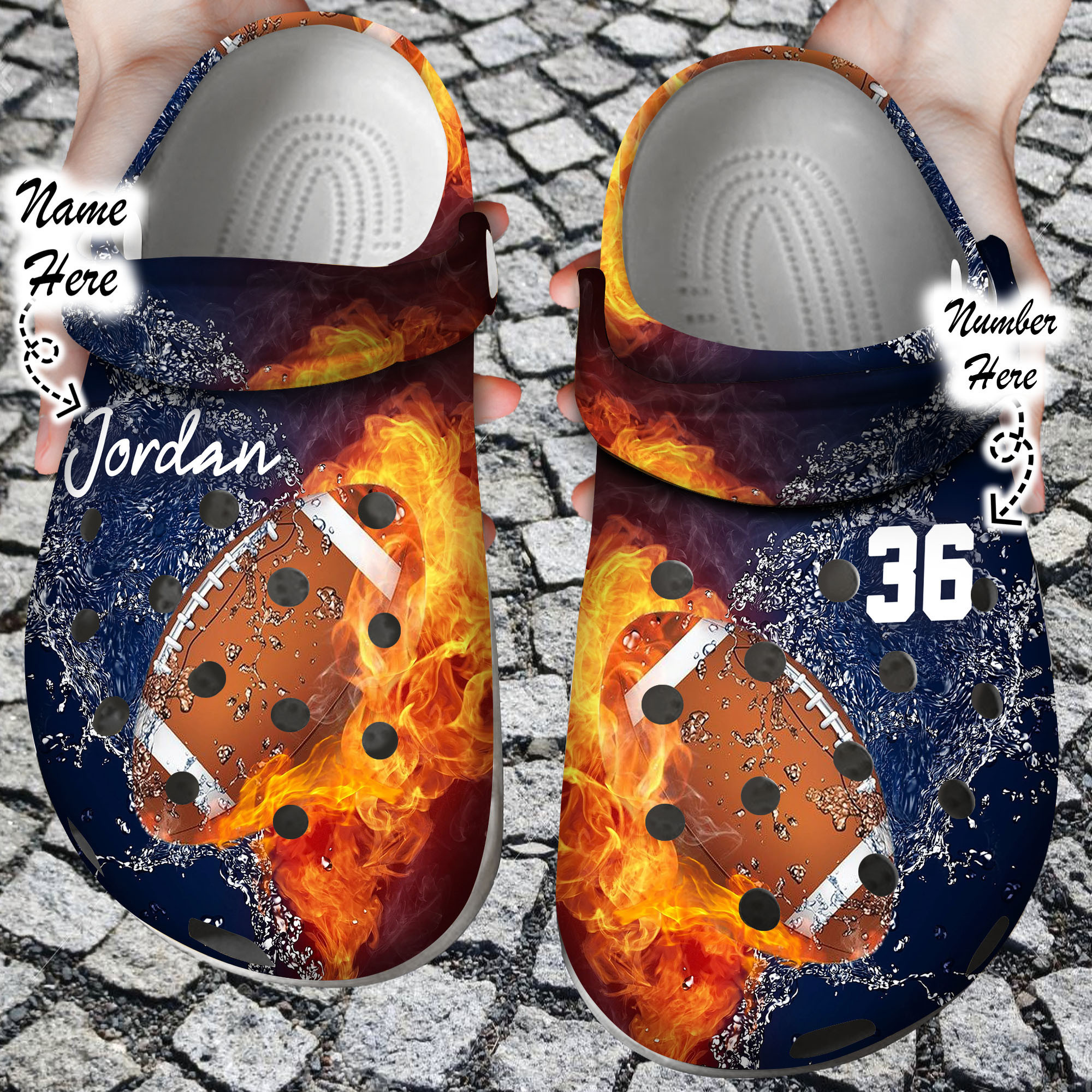 Custom Personalized Fire and Water Football Clog Crocs Shoes