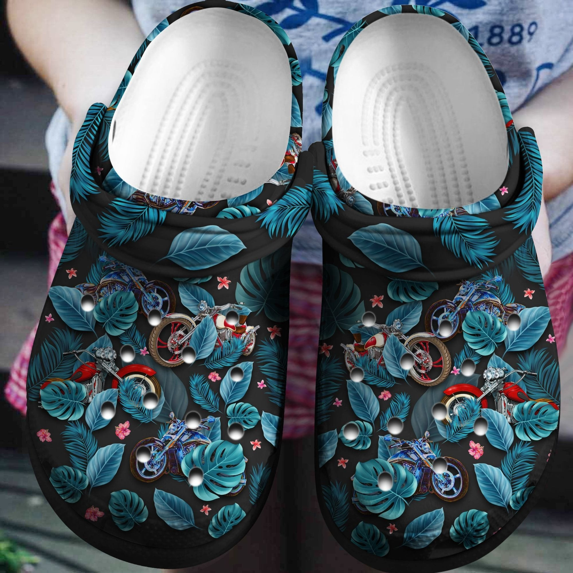 Motorcycle Hawaii Pattern Summer Crocs Shoes clogs Gift For Mothers Day