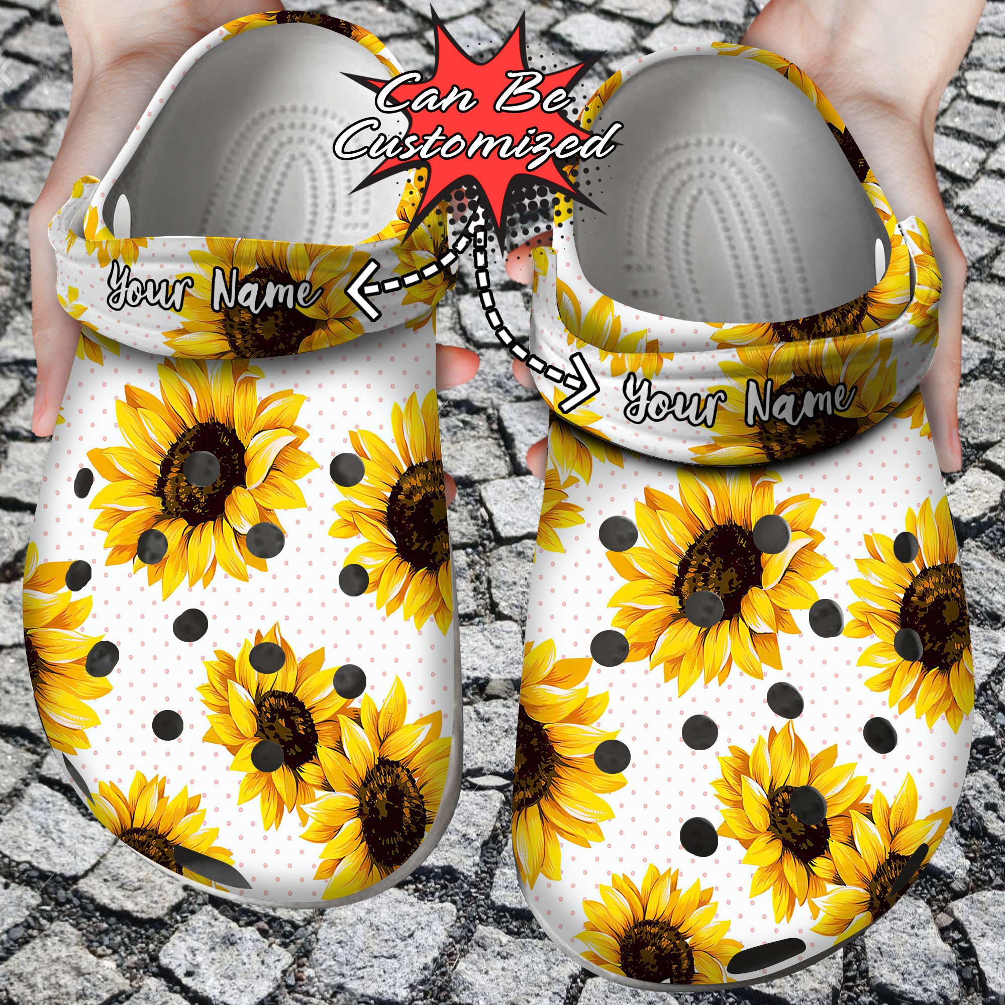 Custom Personalized Sunflower Polka Dots Pattern Clog Crocs Shoes