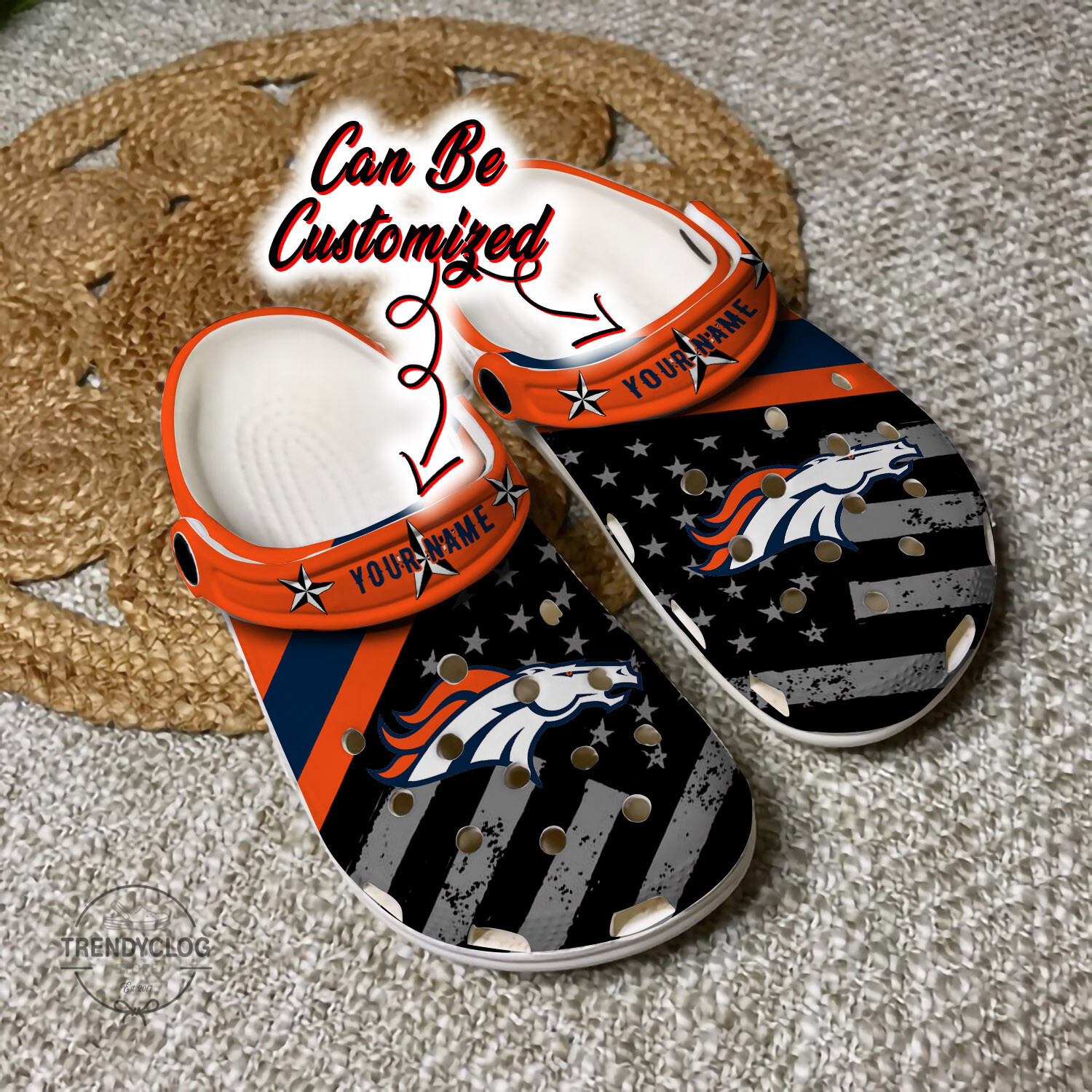 Football Personalized DBroncos American Flag Clog Crocs Shoes