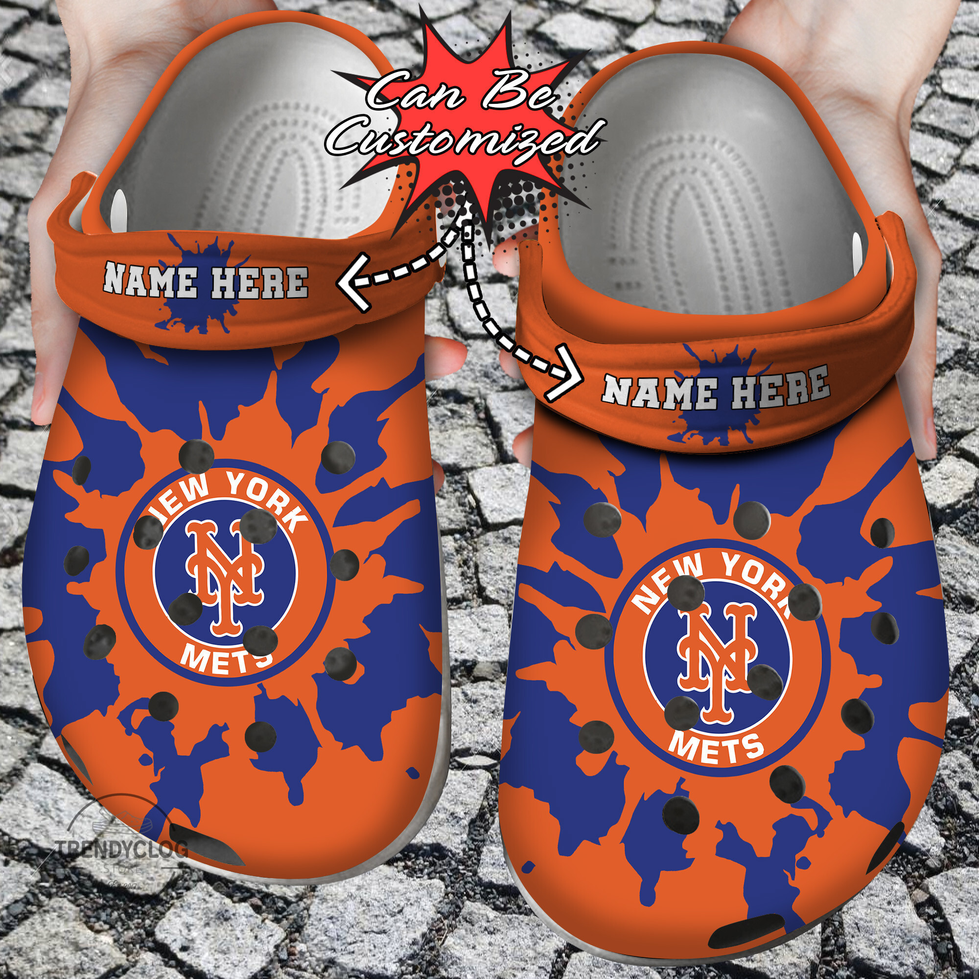 Baseball Personalized NY Mets Color Splash Clog Crocs Shoes