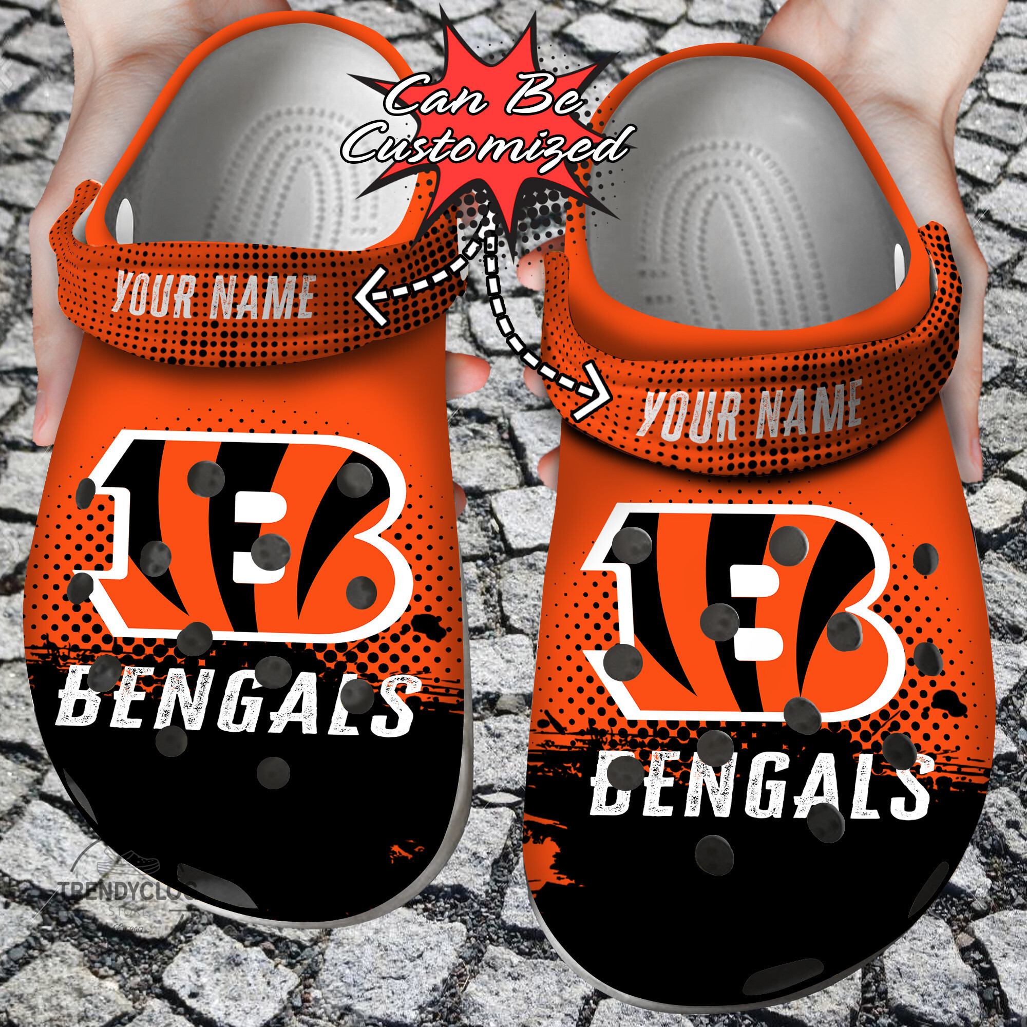 Football Personalized CBengals Half Tone Drip Flannel Clog Crocs Shoes