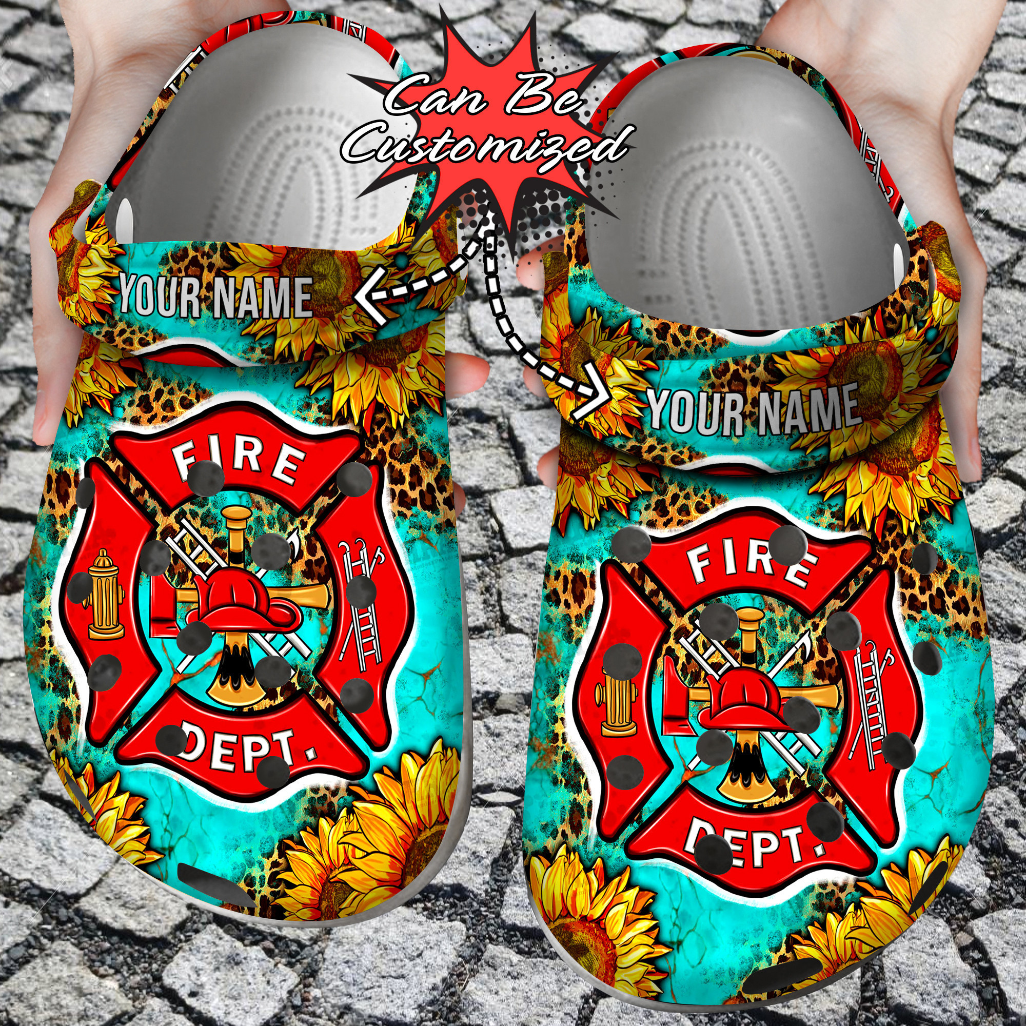 Custom Leopard Fire Dept And Sunflowers Clog Crocs Shoes