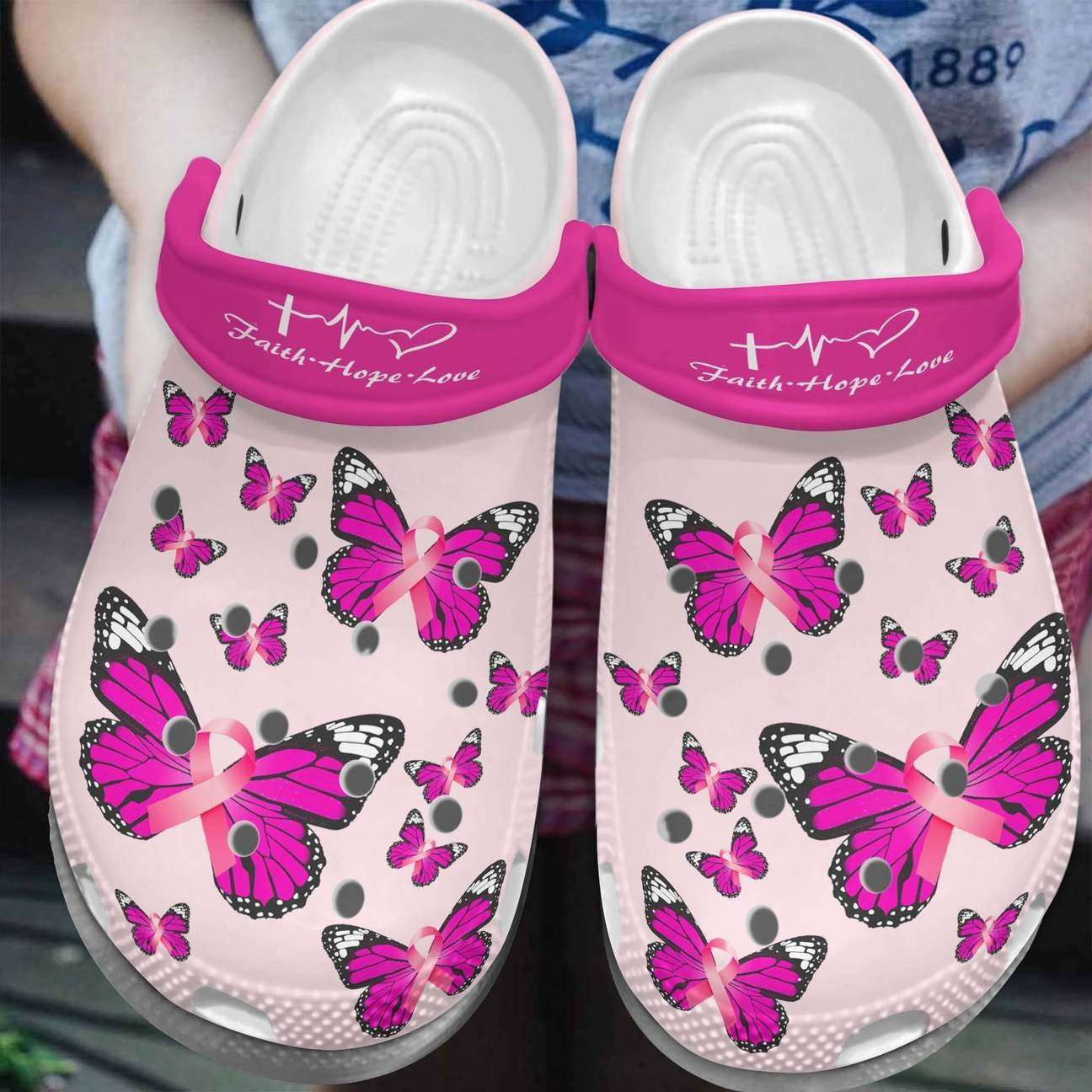 Breast Cancer Awareness Christian Faith Hope Love Crocband Clog Crocs Shoes