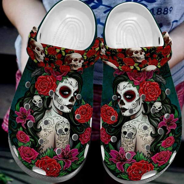 Mexican Sugar Skull Girl Tattoo Rose Flower clog Crocs ShoesCrocs Shoes Crocbland Clog Gifts For Women