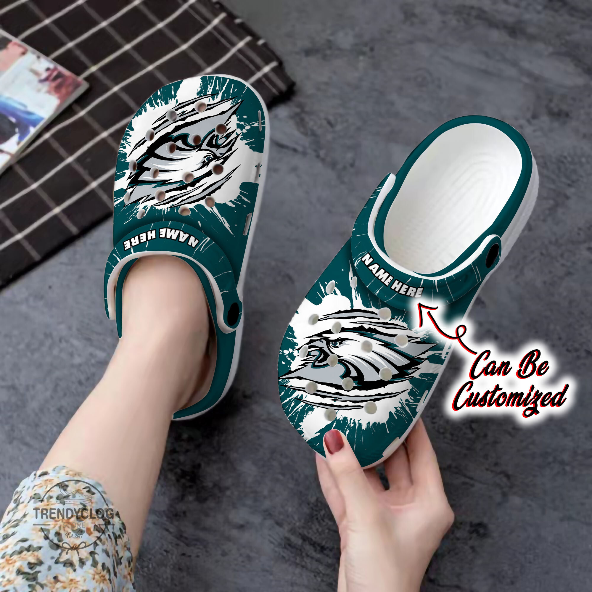 Eagles Personalized PEagles Football Ripped Claw Clog Crocs Shoes