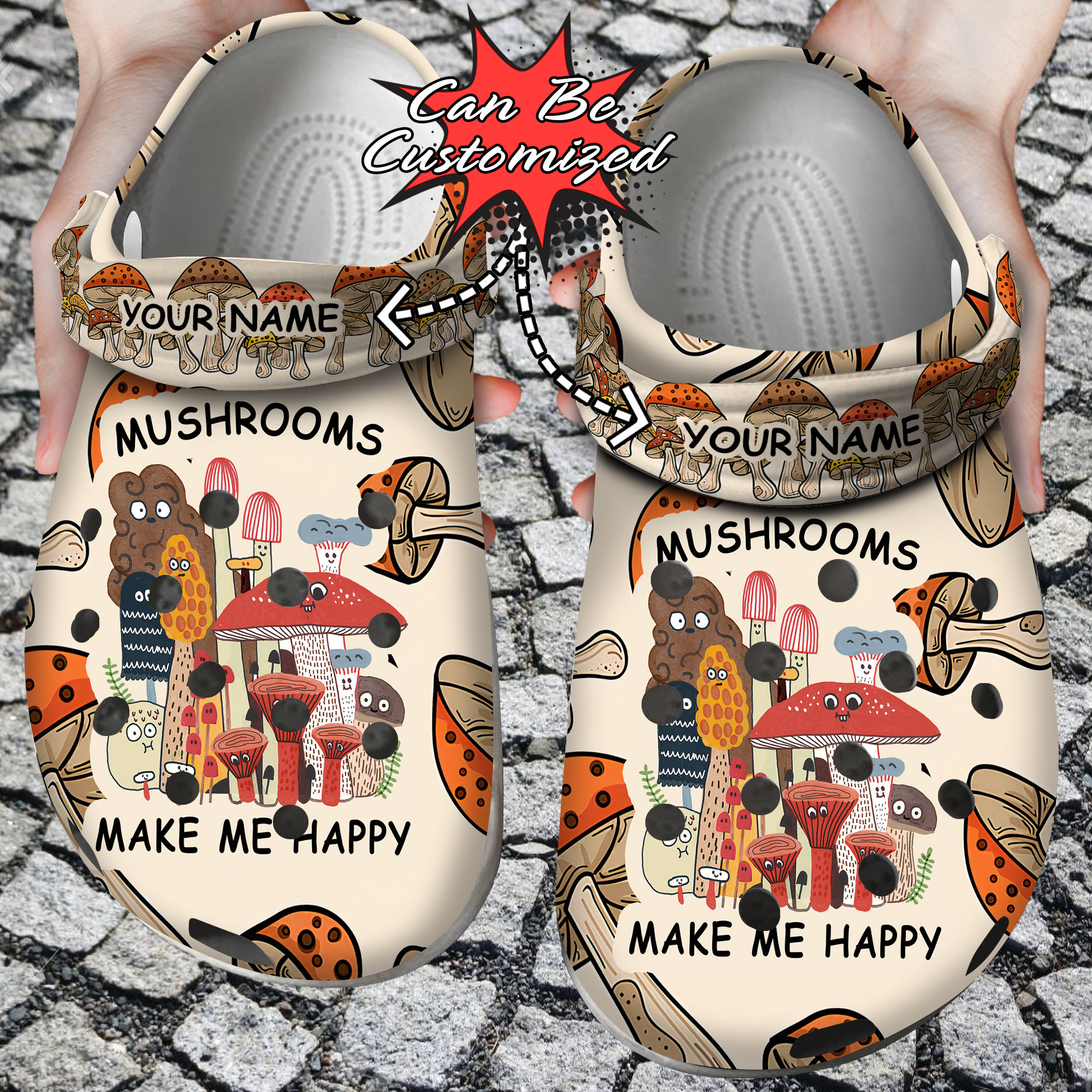 Custom Personalized Happy Mushrooms Make Me Happy Clog Crocs Shoes