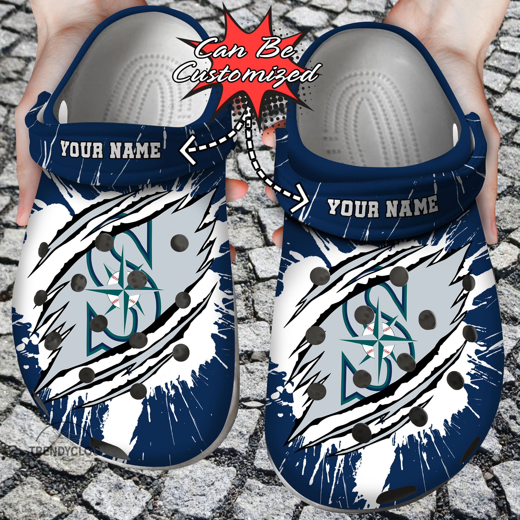 Baseball Personalized SMariners Ripped Claw Clog Crocs Shoes