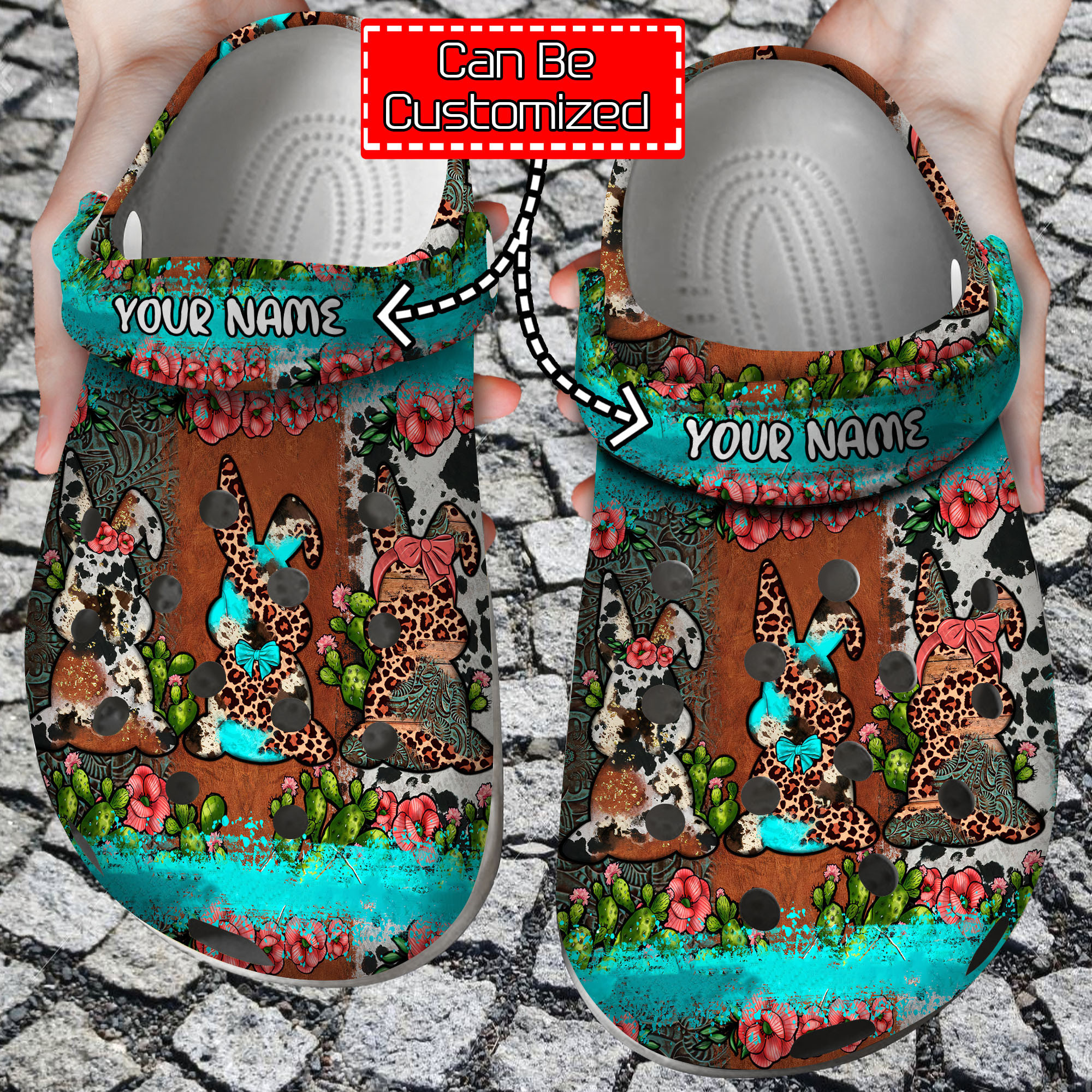 Easter Personalized Easter Bunnies Leopard Cowhide Cactus Clog Crocs Shoes