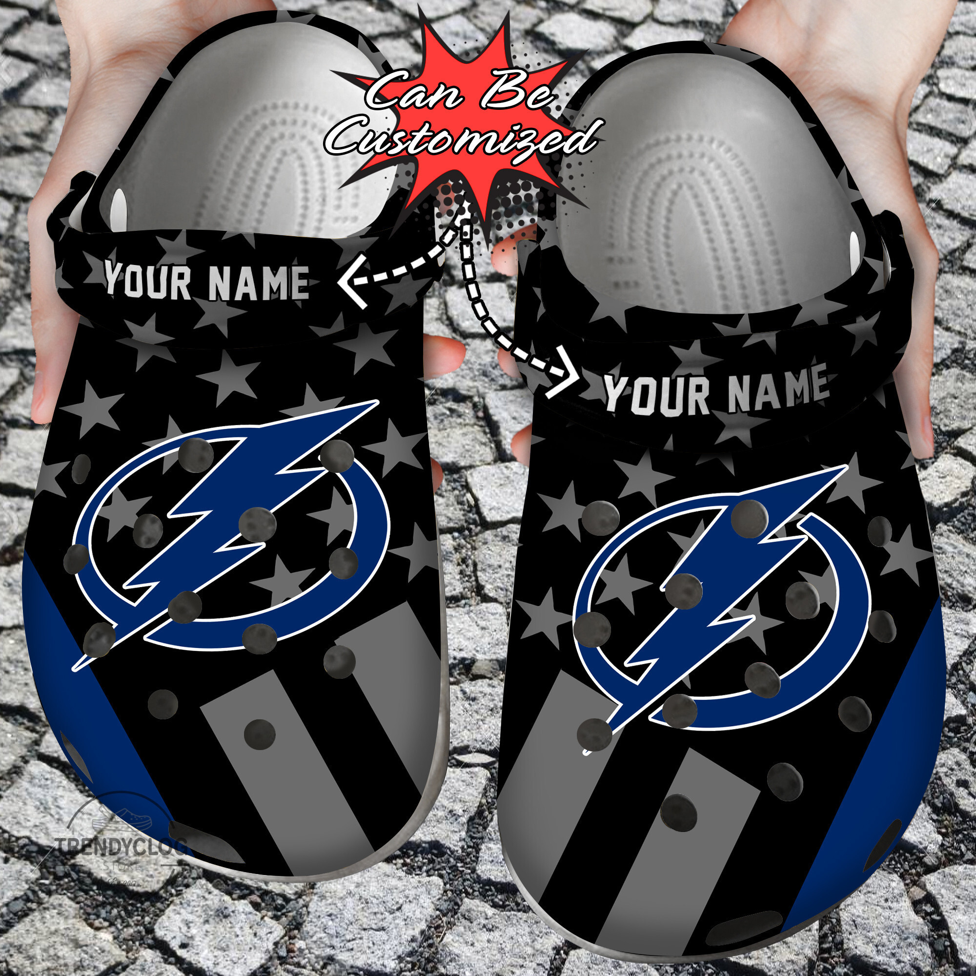 Hockey Personalized TB Lightning Star Flag Clog Crocs Shoes