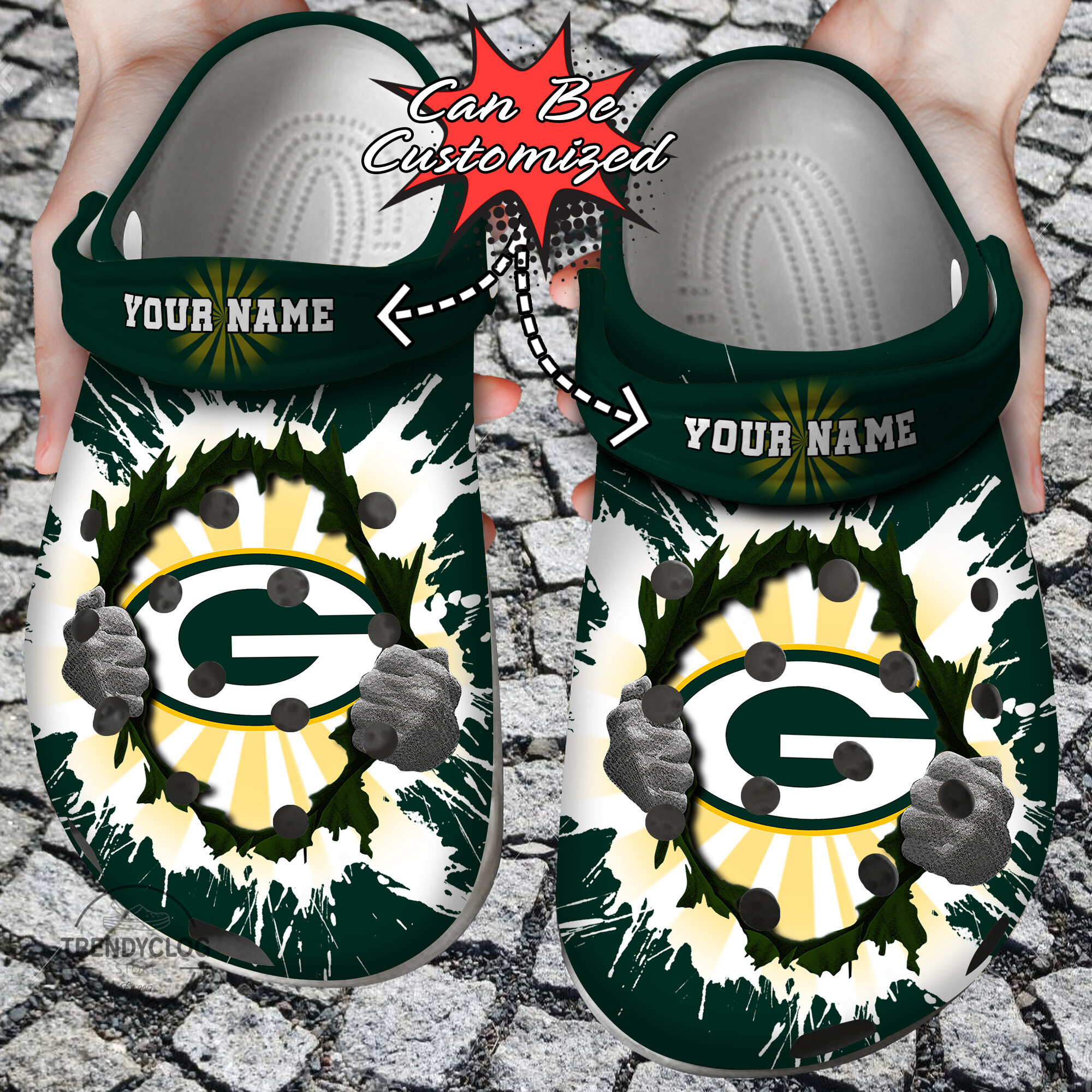 Football Personalized GPackers Hands Ripping Light Clog Crocs Shoes