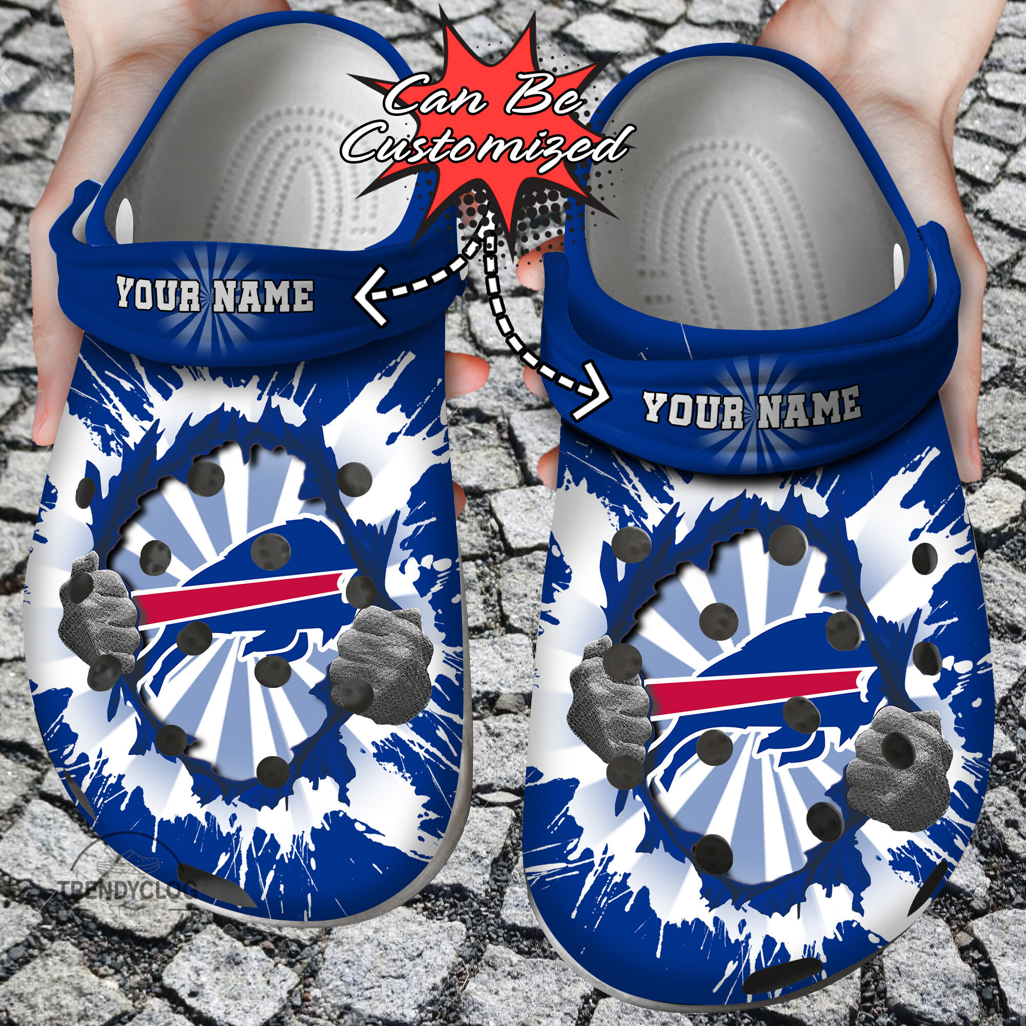 Football Personalized BBills Hands Ripping Light Clog Crocs Shoes