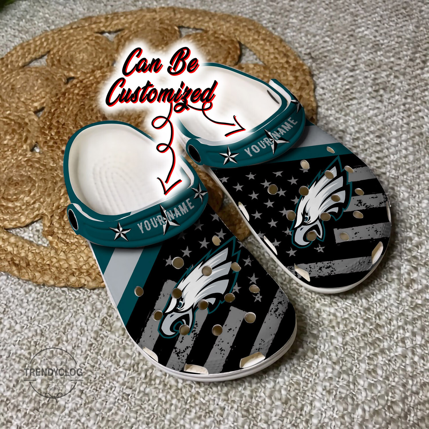 Football Personalized PEagles American Flag Clog Crocs Shoes