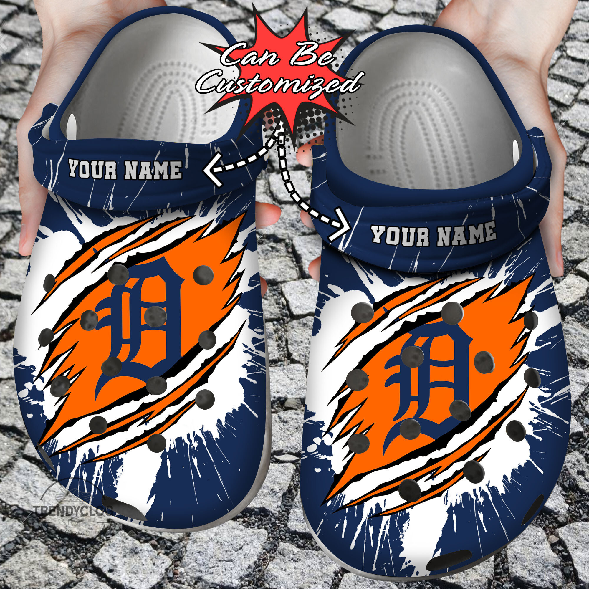 Baseball Personalized DTigers Ripped Claw Clog Crocs Shoes