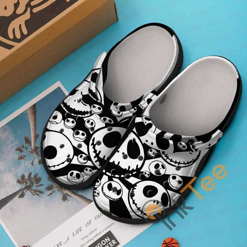 Black And White Jack Skellington Skulls The Nightmare Before Christmas Movie clog Crocs Shoesclog Crocs Shoes