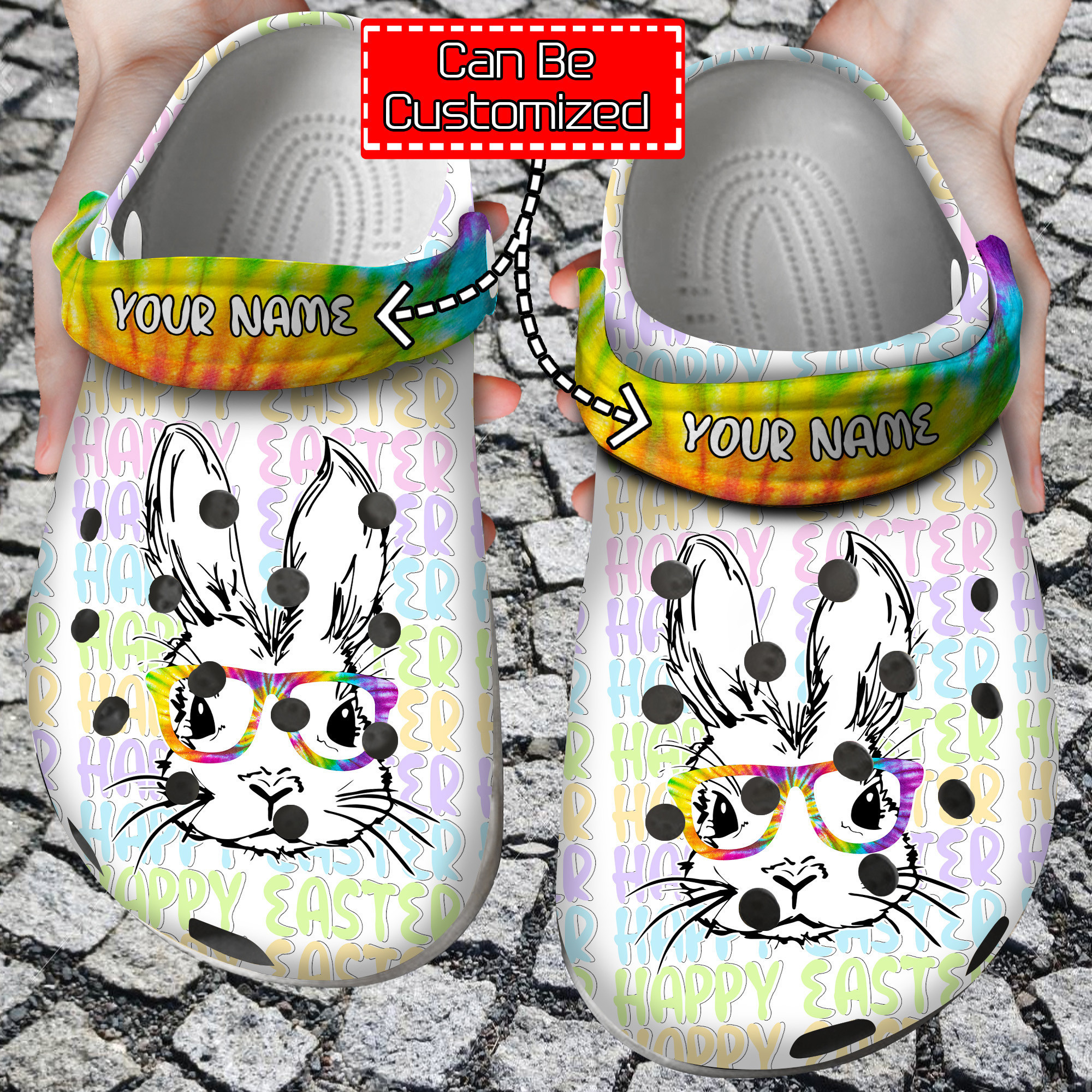 Easter Personalized Easter Bunny Glasses Tye Dye Clog Crocs Shoes