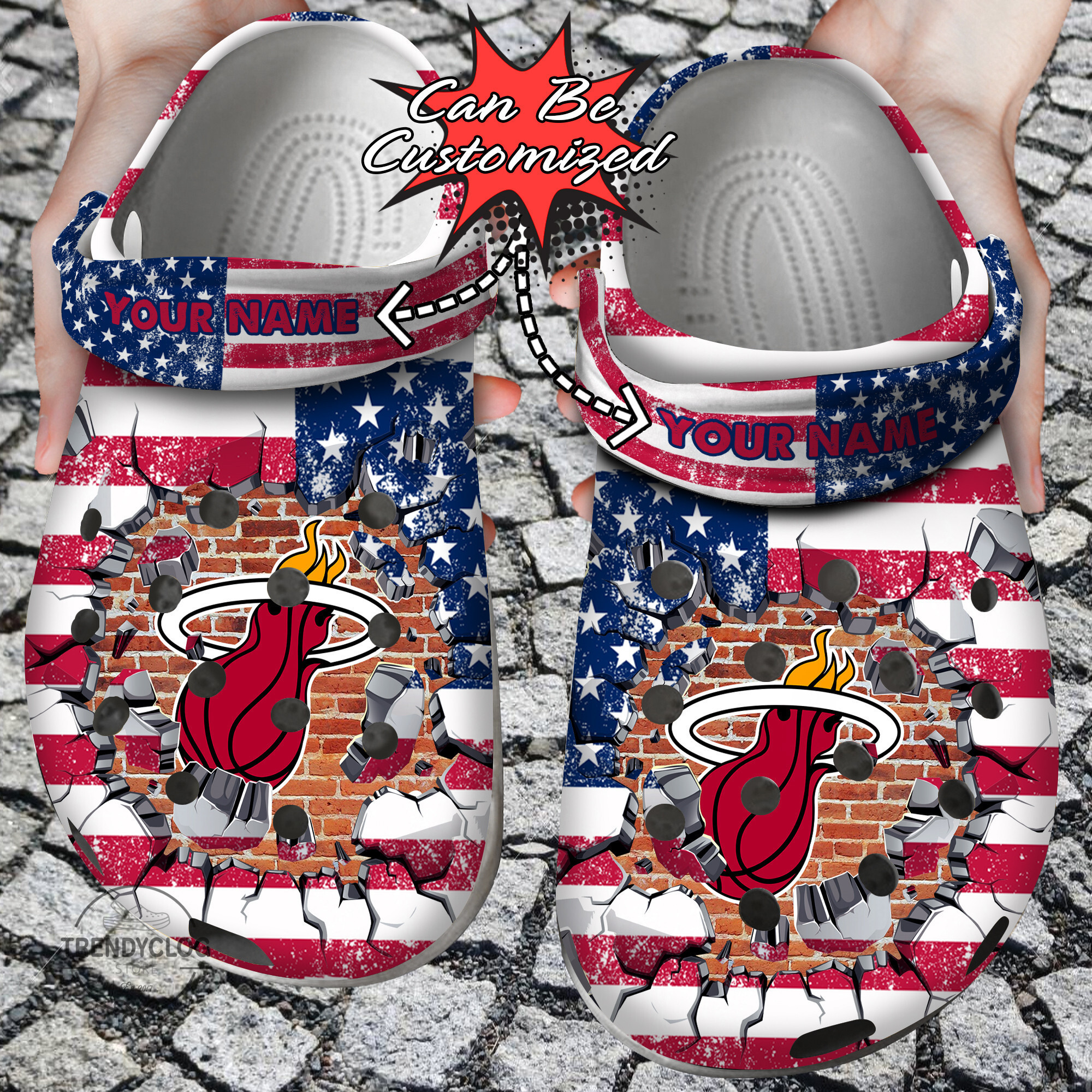 Basketball Personalized MHeat American Flag Breaking Wall Clog Crocs Shoes