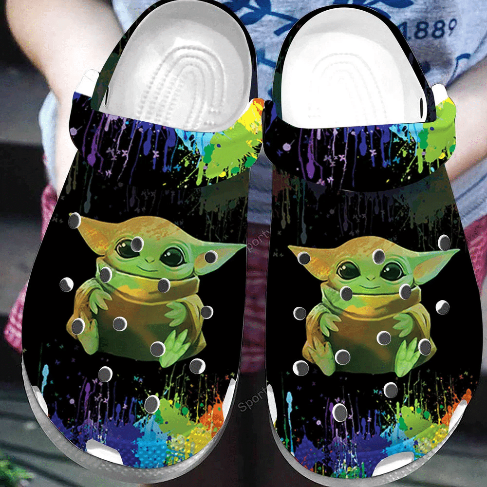 Baby Yoda Watercolor Black Clogs Crocs Shoes