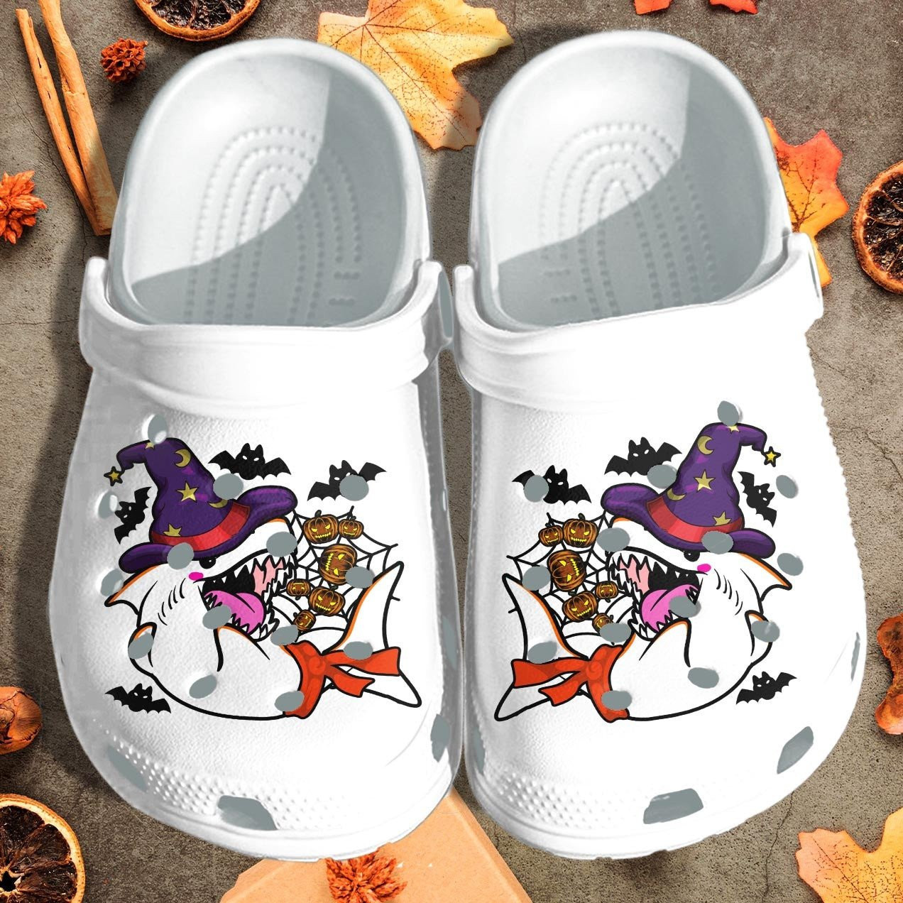 Angry Shark Witch Crocs Shoes - Happy Halloween Clog Birthday Gift For Men Women