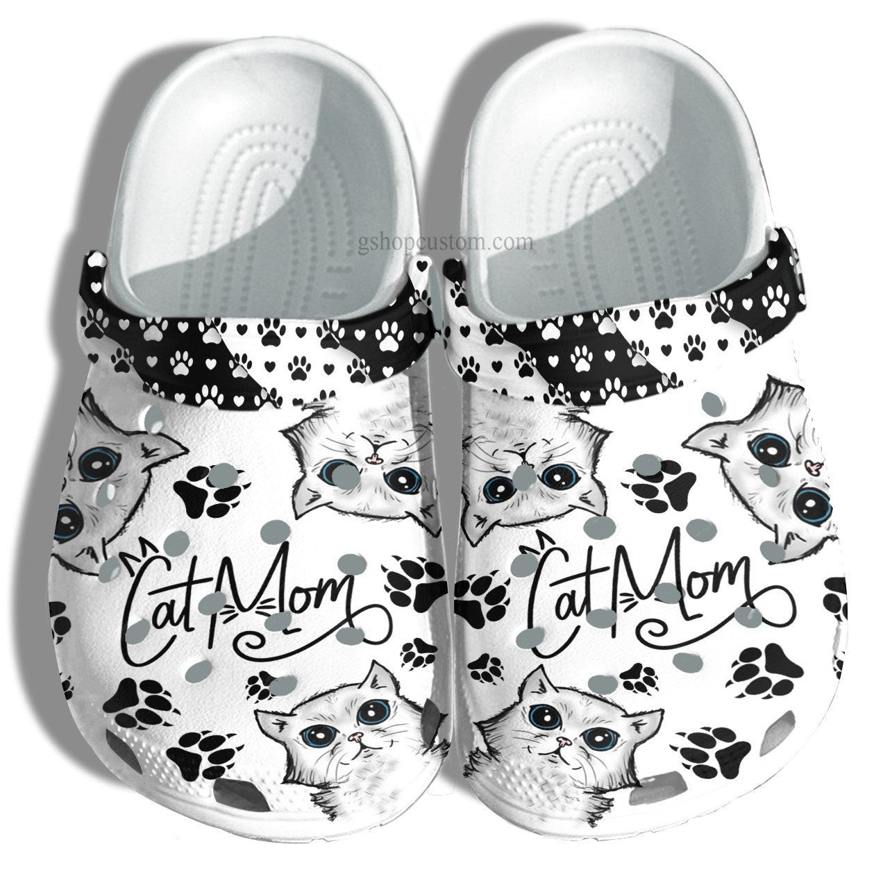 Cat Mom Black White Croc Crocs Clog Shoes Mother Day Gift- Cat Lover Crocs Clog Shoes For Women