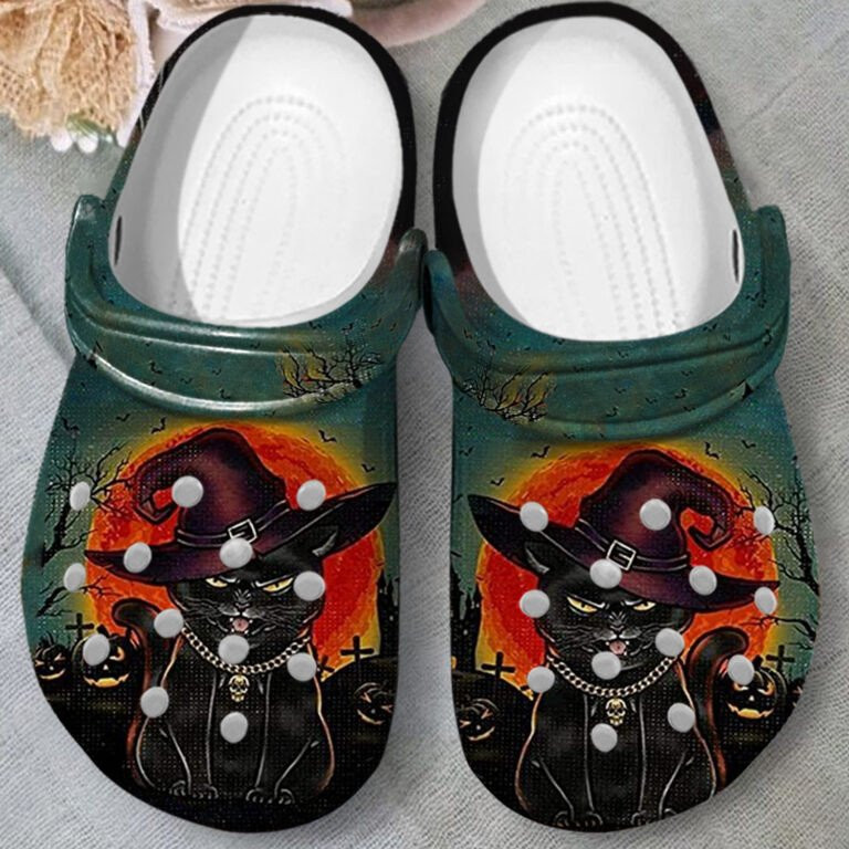 Angry Black Cat At Night Crocs Shoes Clogs Halloween Gifts For Men Women