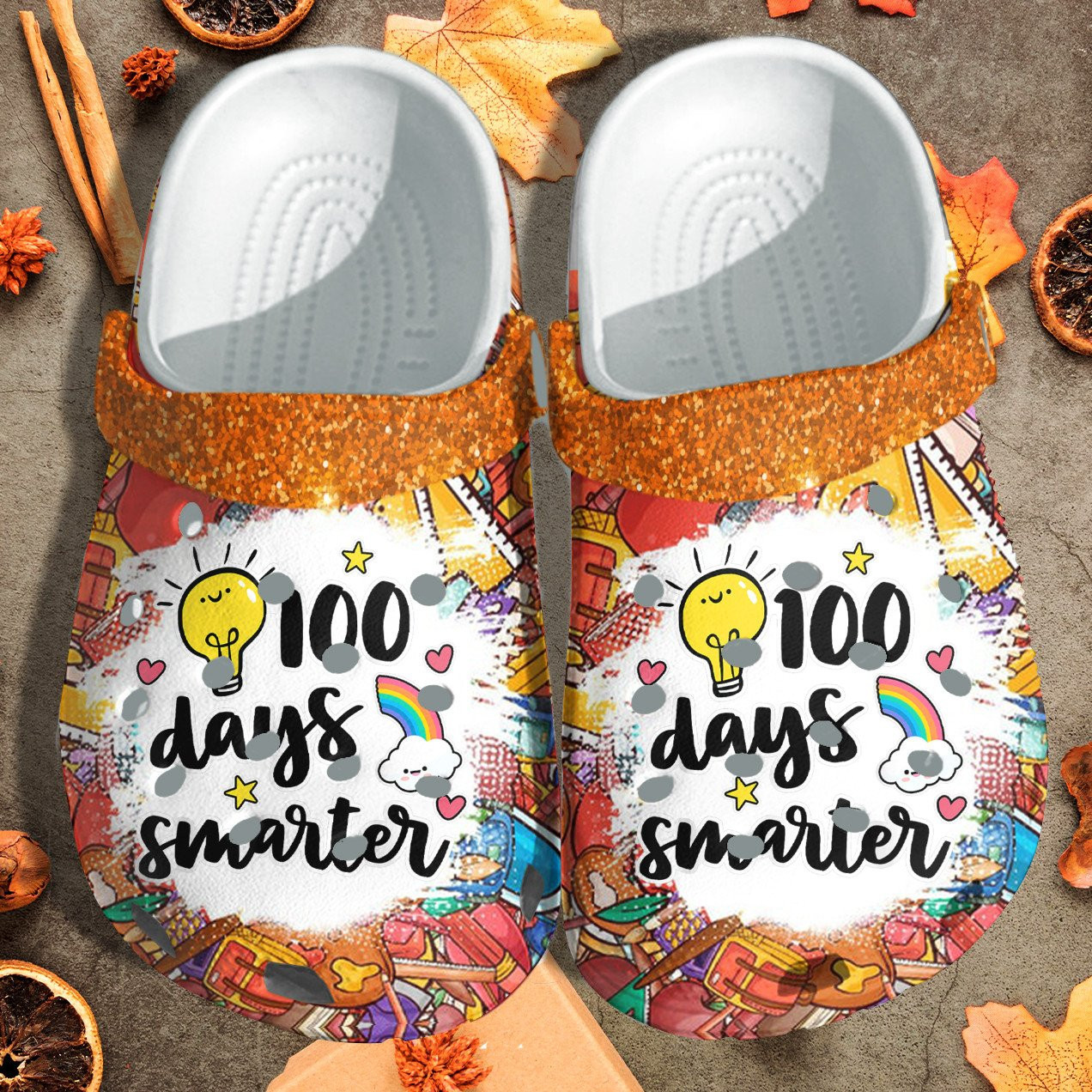 Cute Rainbow 100 Days Smarter Smarter Crocs Shoes Crocbland Clog Gift For Teacher Student